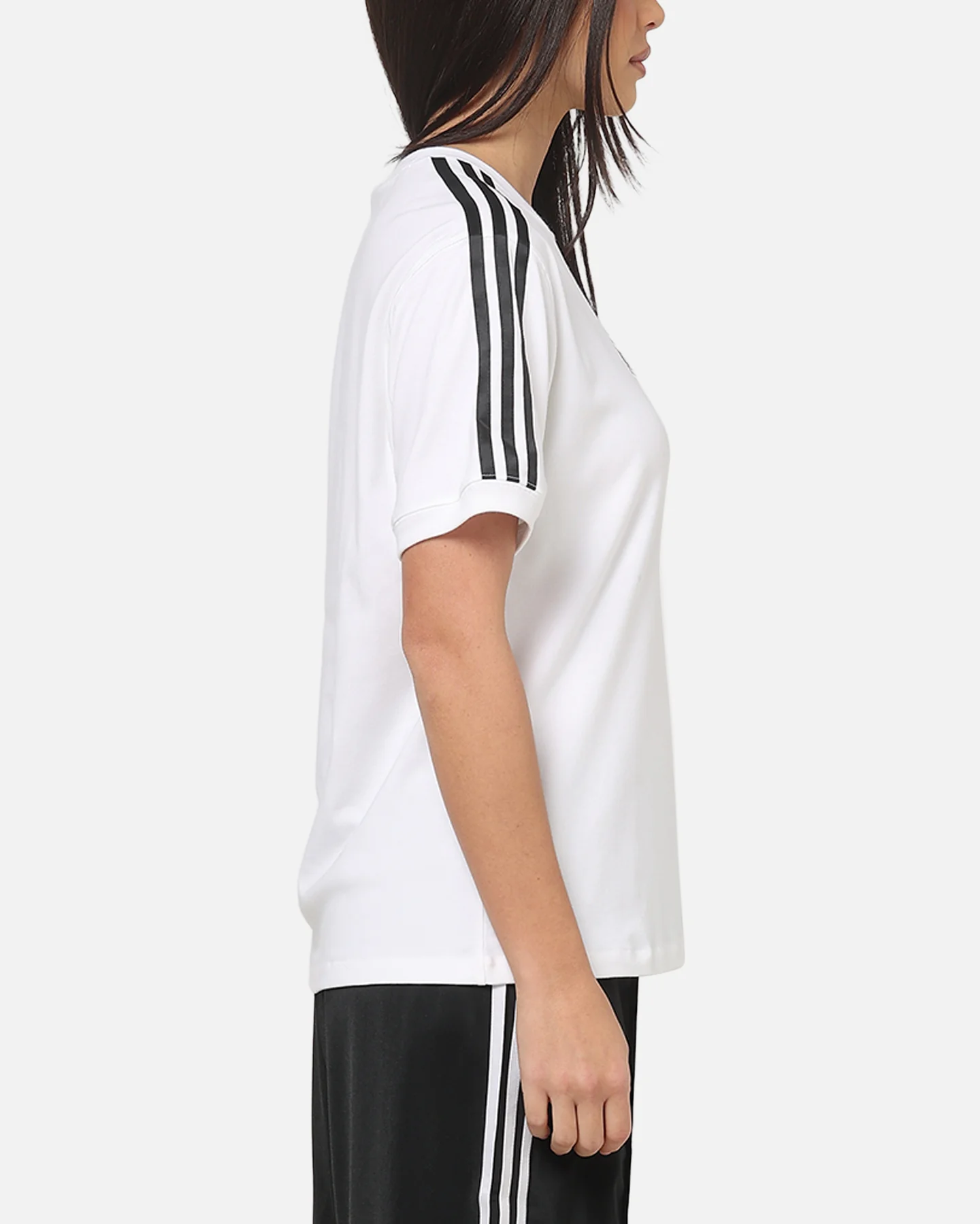 Adidas Women's 3 Stripe T-Shirt White/Black - Image 4