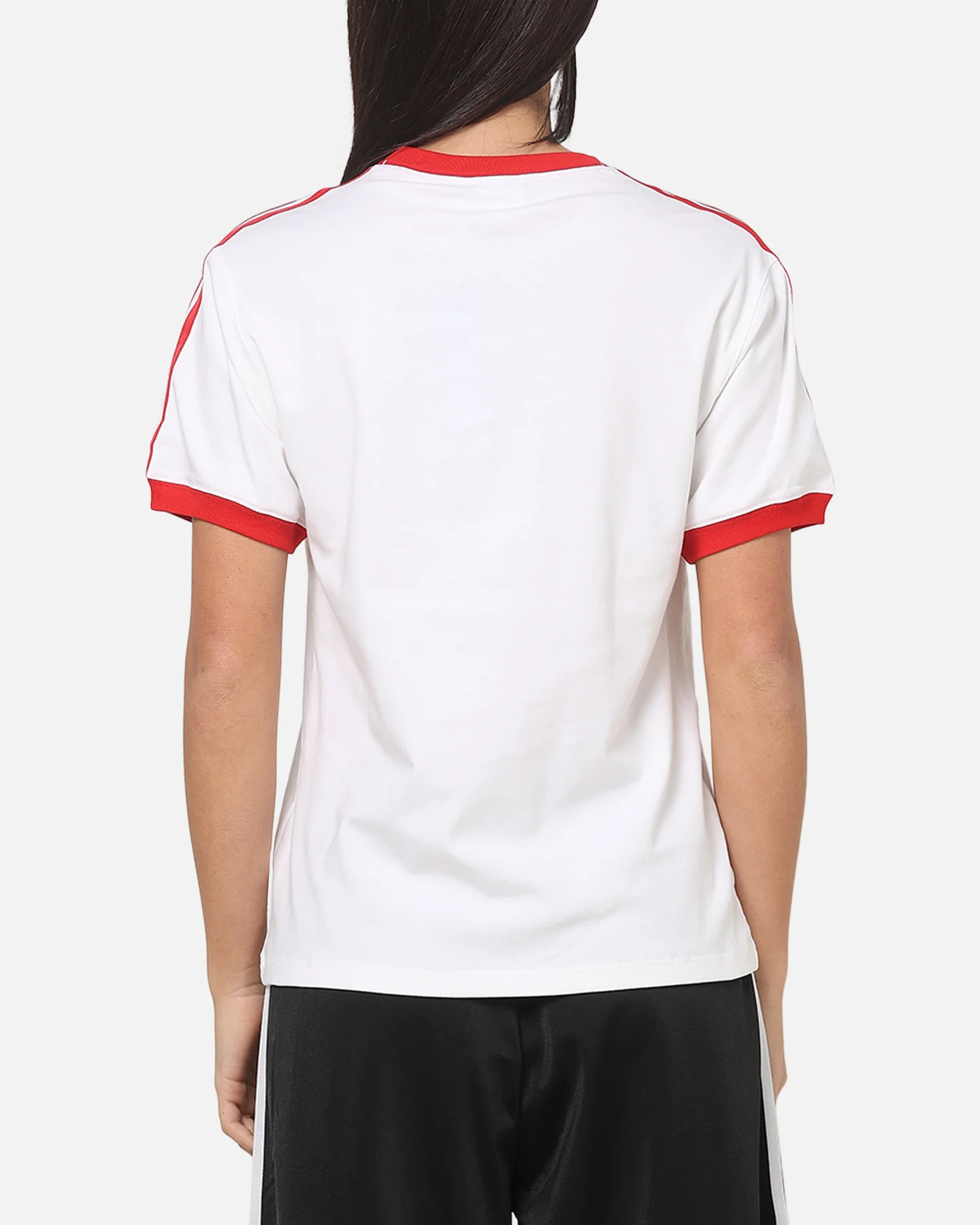 Adidas Women's 3 Stripe T-Shirt White/Red - Image 3