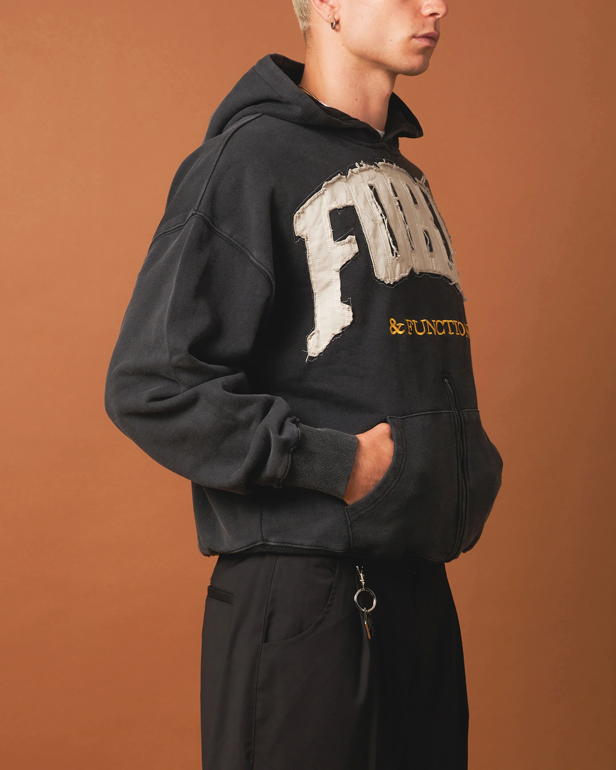 404 Bottom Zip Form Hoodie Washed Charcoal - Image 5