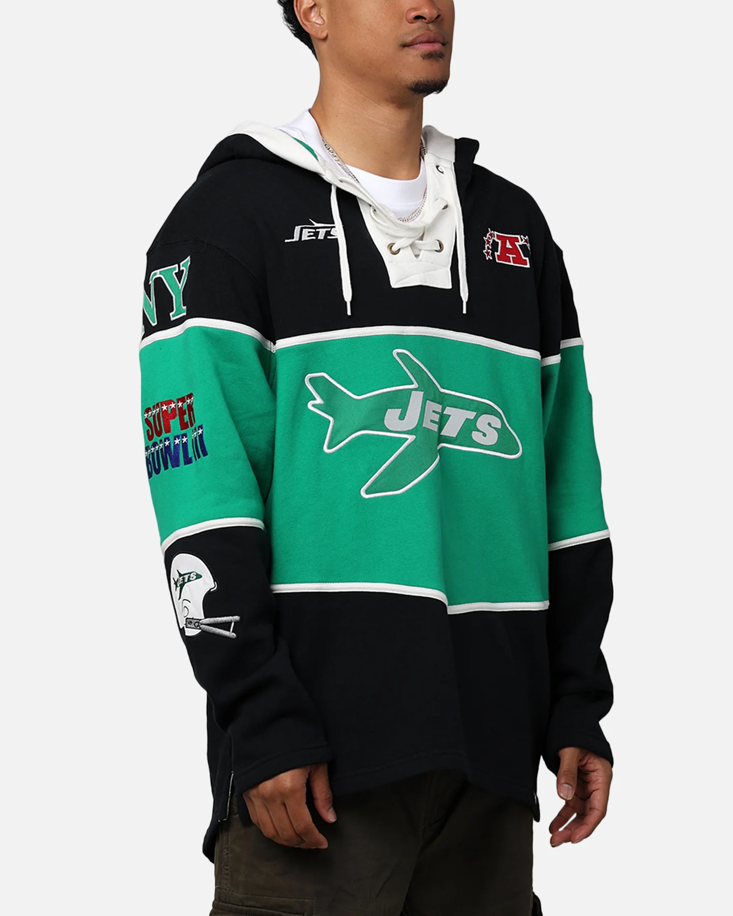 47 Brand New York Jets Super Bowl Gridiron Lacer Hoodie Jet Black - Image 4