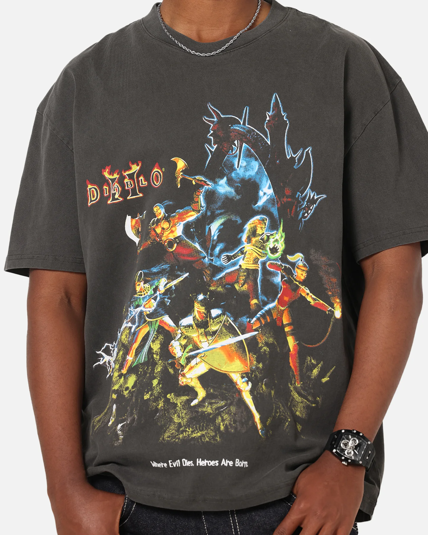 73Studio X Diablo Halloween Heroes Are Born Heavyweight T-Shirt Black Wash - Image 7