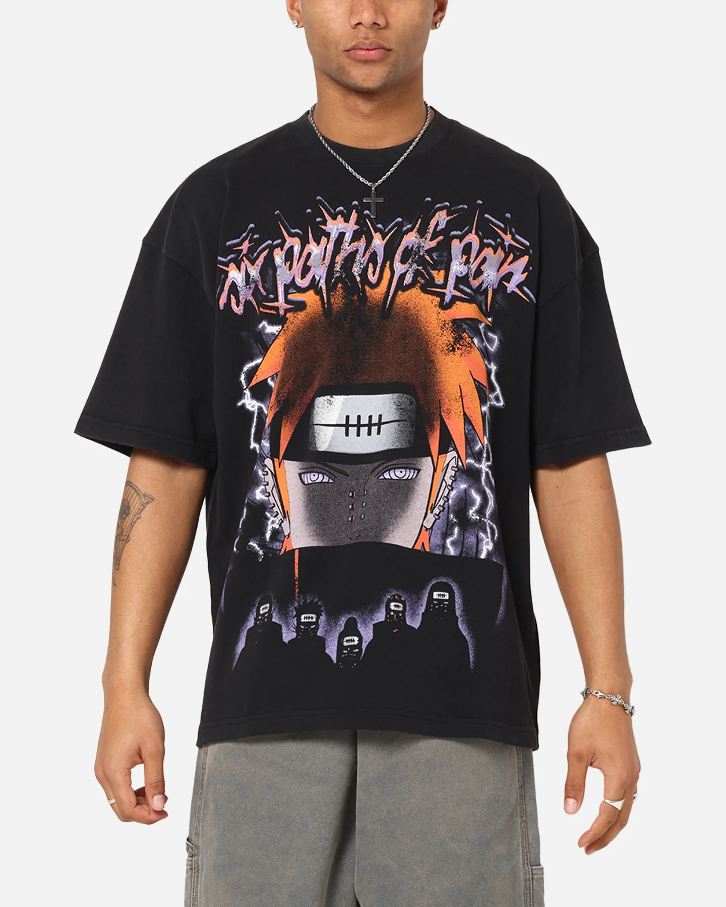 73Studio X Naruto Shippuden Paths Of Pain Vintage T-Shirt Black Acidwash