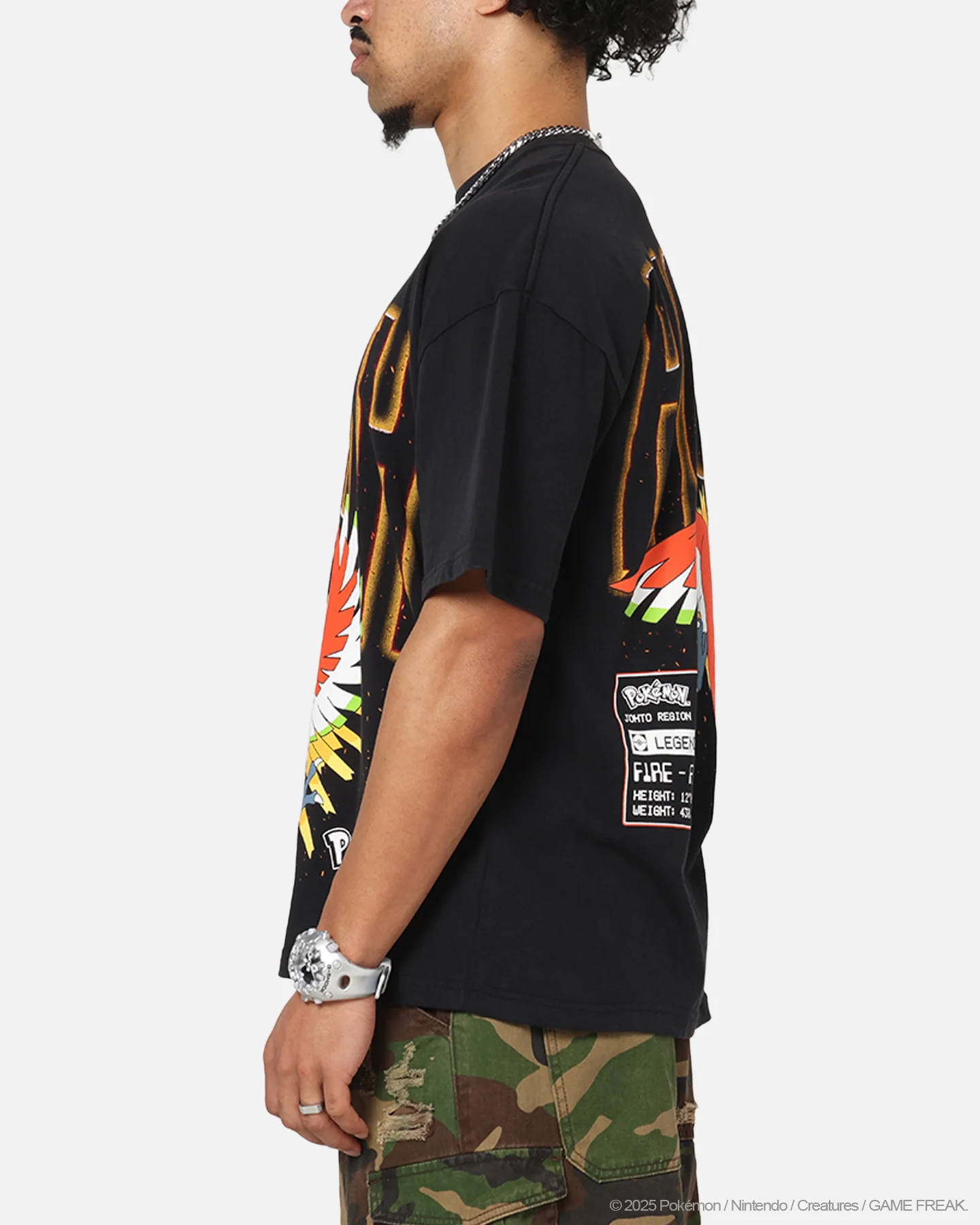 The Pokémon Collection By 73Studio Ho-Oh T-Shirt Black Acidwash - Image 6
