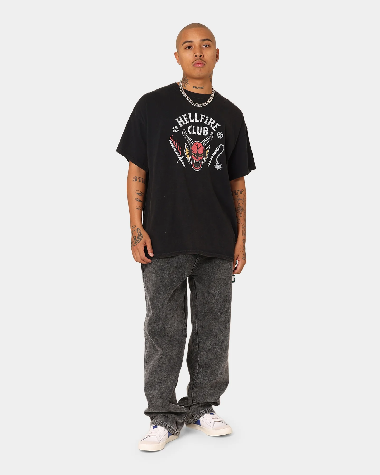 73Studio 73Studio X Stranger Things Hellfire Club Vintage T-Shirt Washed Black - Image 2