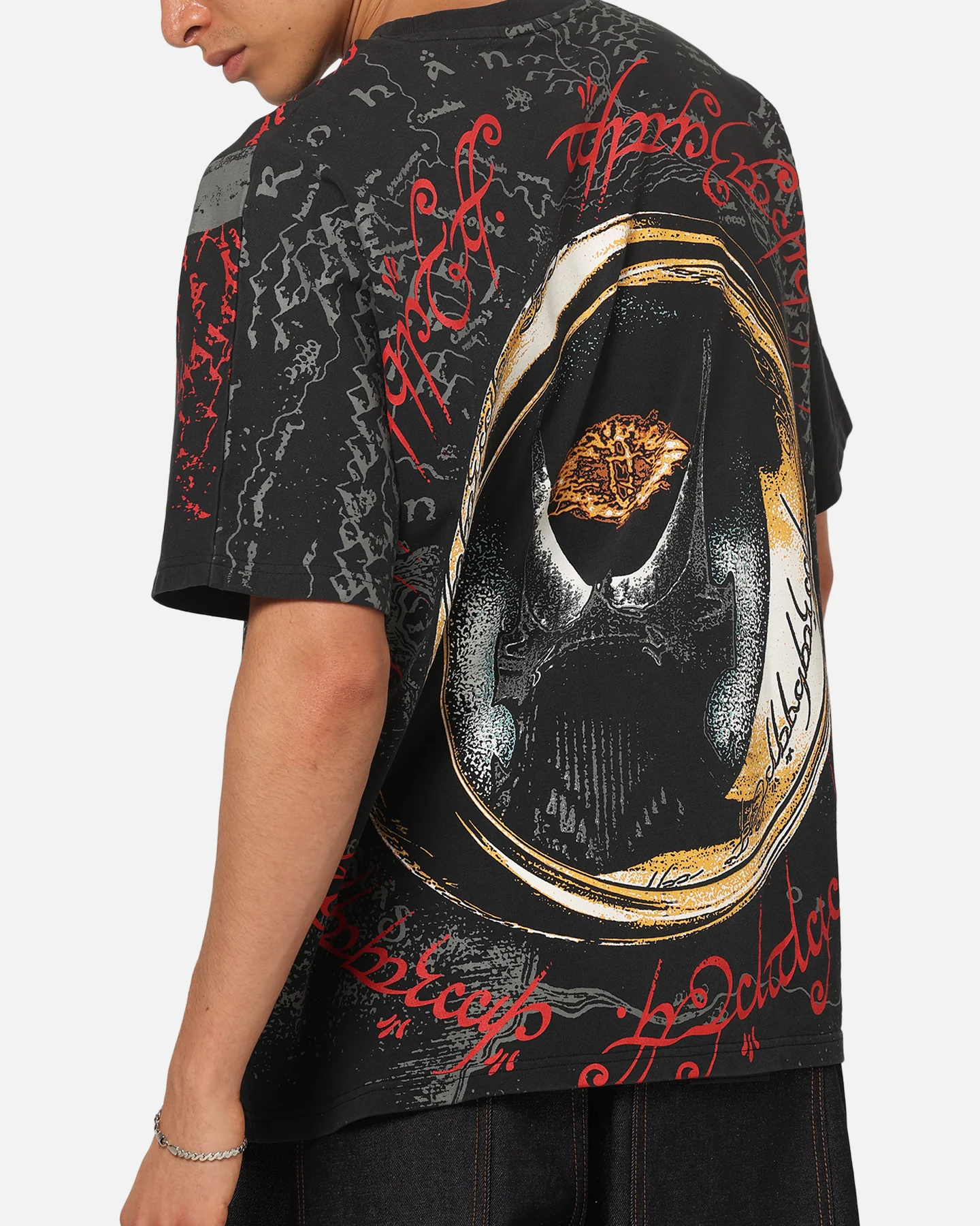 73Studio X Lord Of The Rings Sauron All Over Print T-Shirt Black Acidwash - Image 8