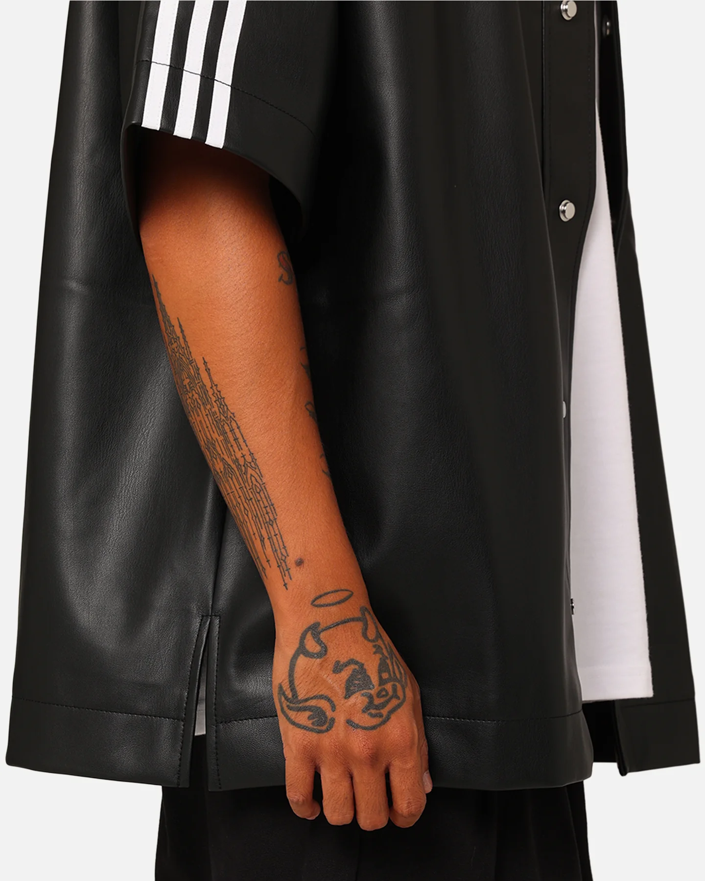 Adidas Faux Leather Adicolour 3-Stripes Baseball T-Shirt Black - Image 8