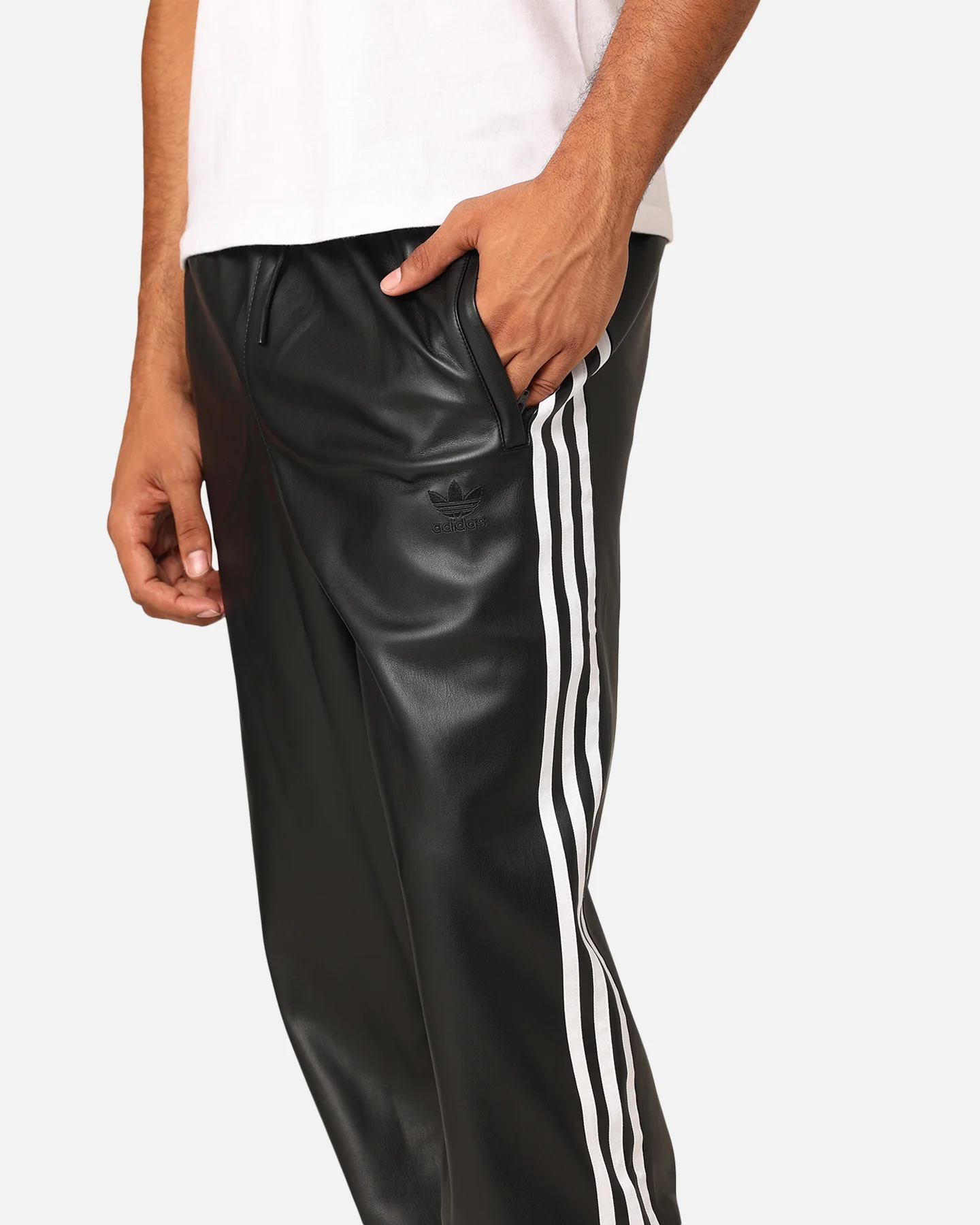 Adidas Faux Leather Adicolour 3-Stripes Firebird Track Suit Pants Black - Image 4