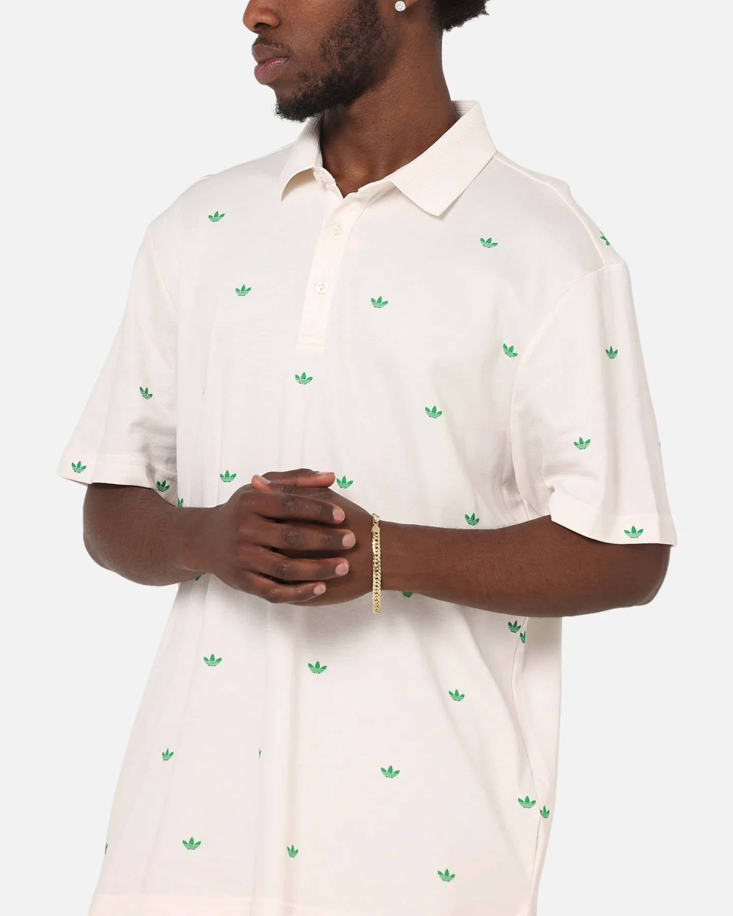 Adidas Originals Printed Trefoil Polo T-Shirt Chalk White - Image 6