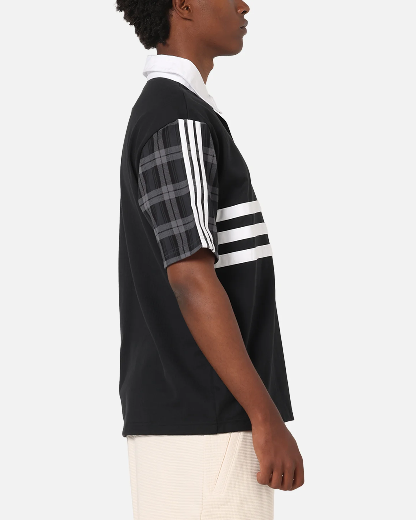 Adidas Tartan Regular Rugby Polo T-Shirt Black - Image 4