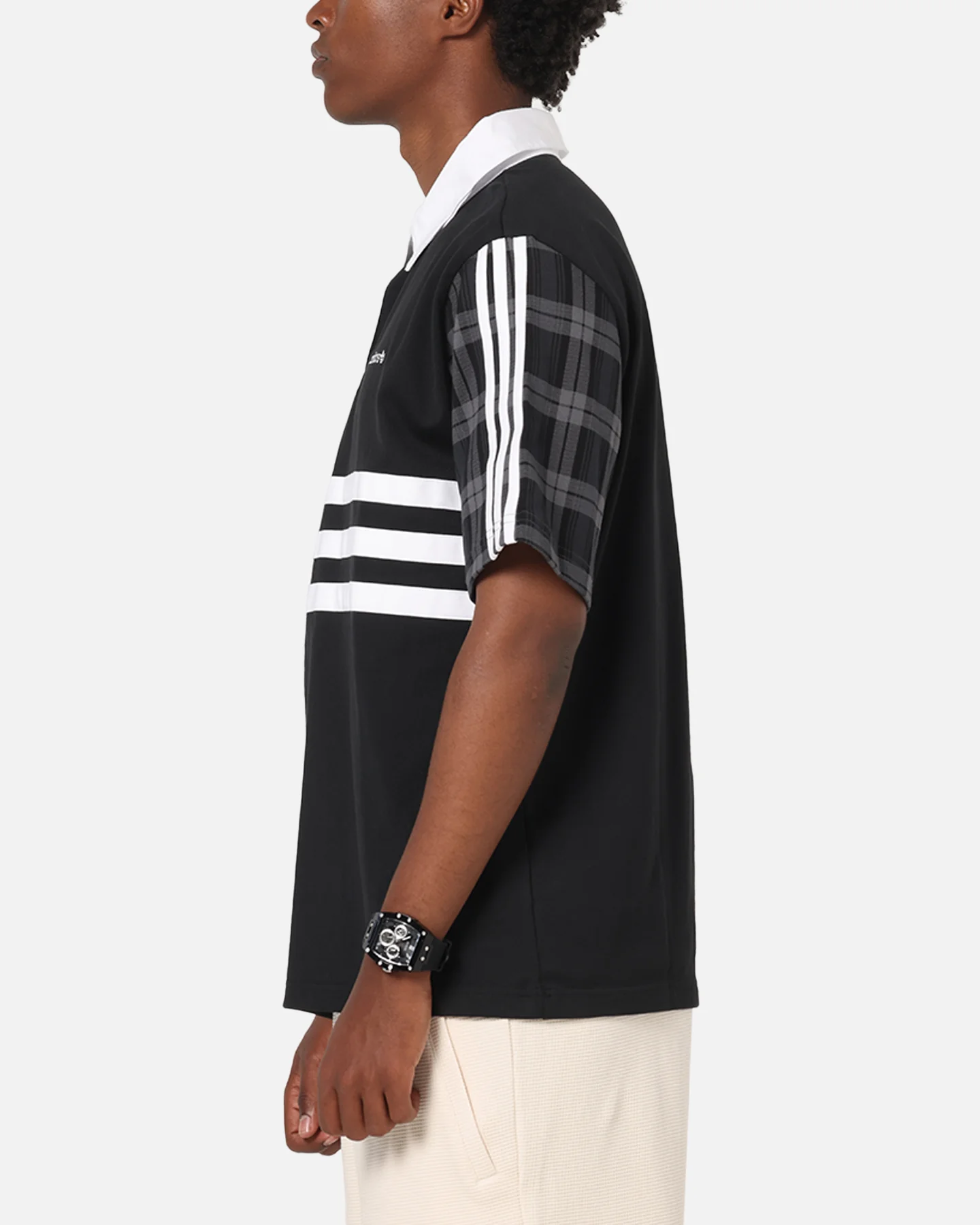 Adidas Tartan Regular Rugby Polo T-Shirt Black - Image 5