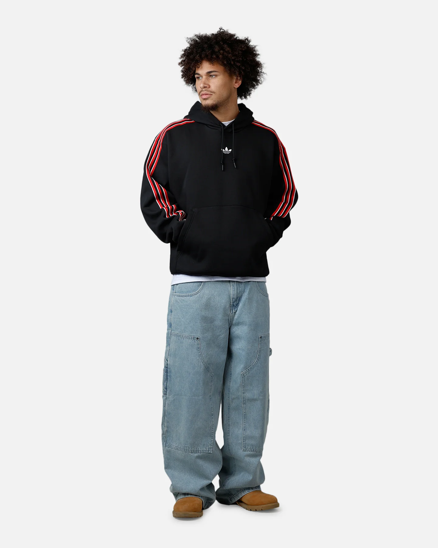 Adidas Three Stripes Hoodie Black/Red - Image 3