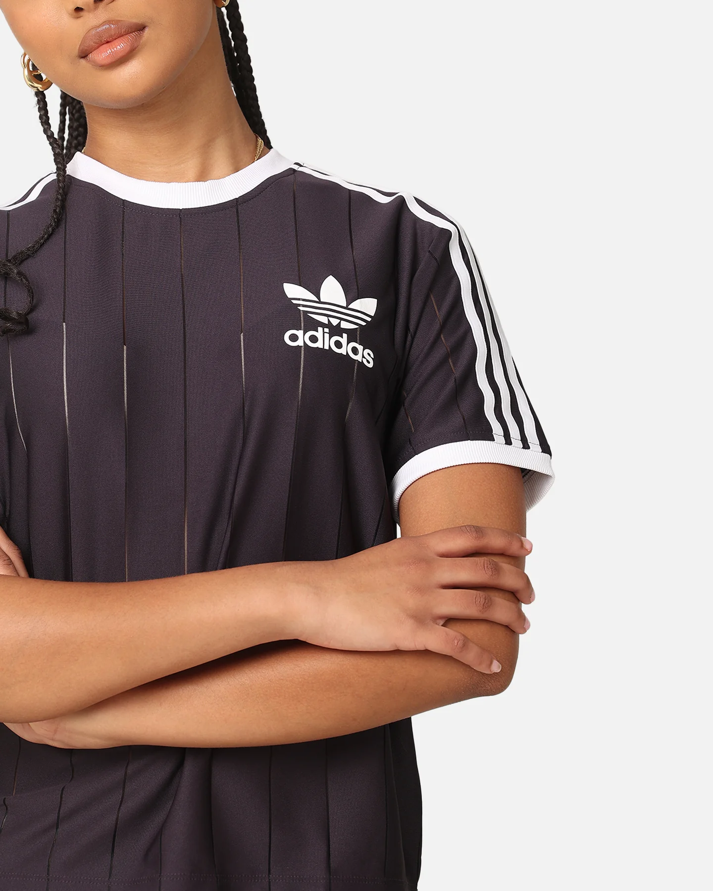 Adidas Women's 3-Stripes Pinstripe T-Shirt Aurora Black - Image 6