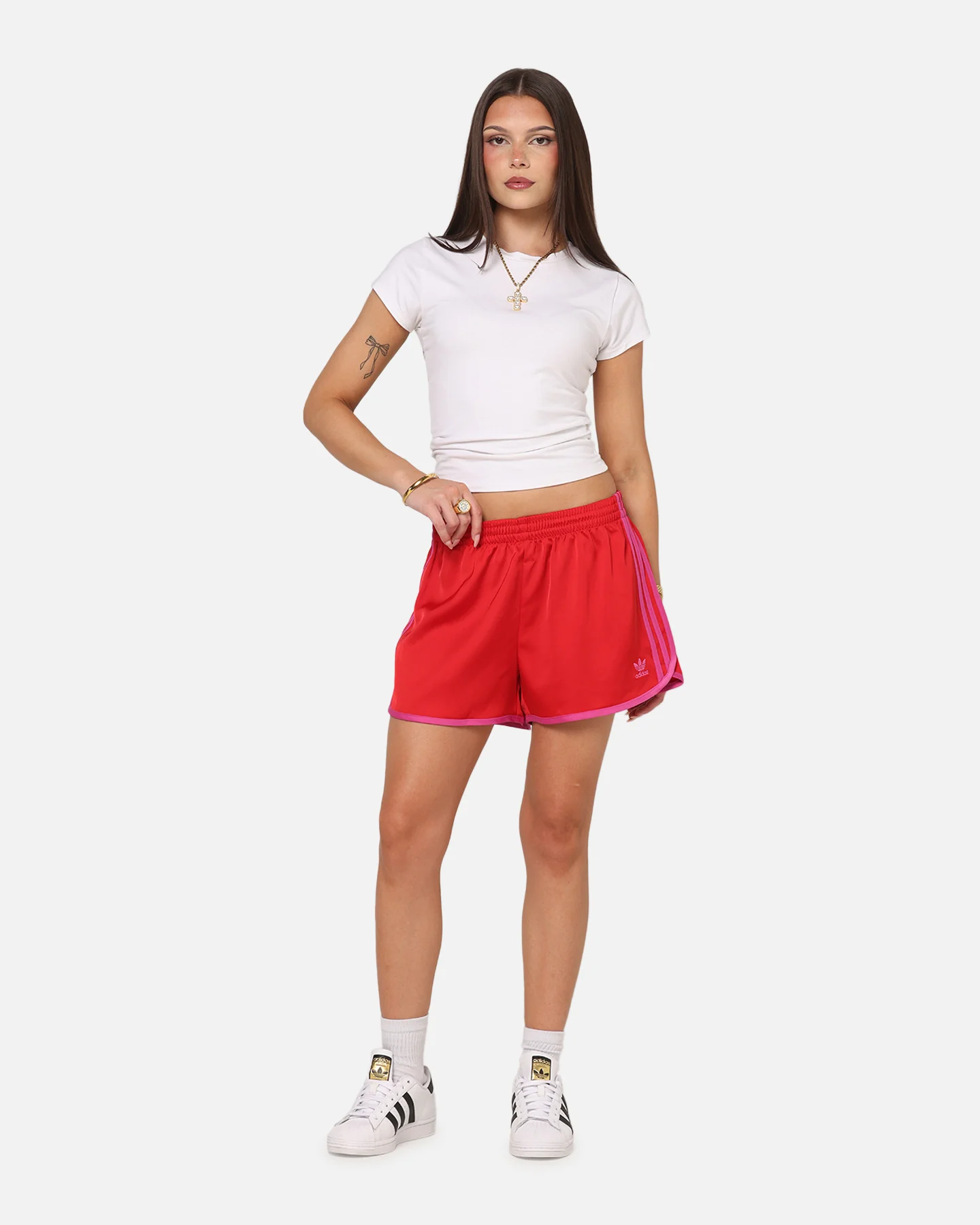 Adidas Women's Adicolor 3-Stripes Sprinter Shorts Scarlet/Fuchsia - Image 2