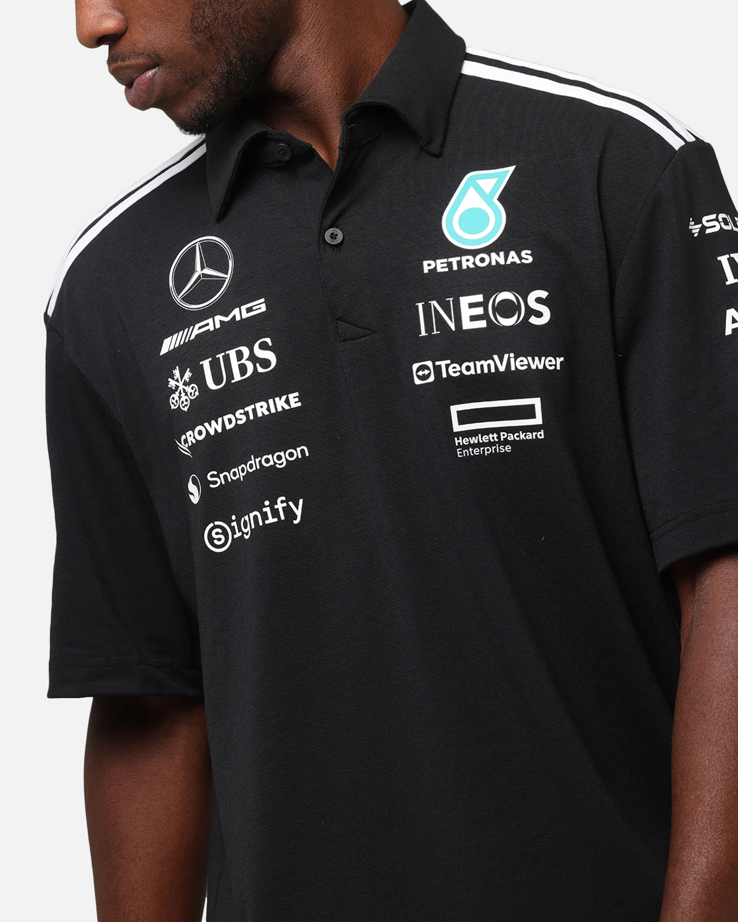 adidas x Mercedes-AMG PETRONAS Formula One F1 2025 Team Polo Shirt Black/White - Image 7