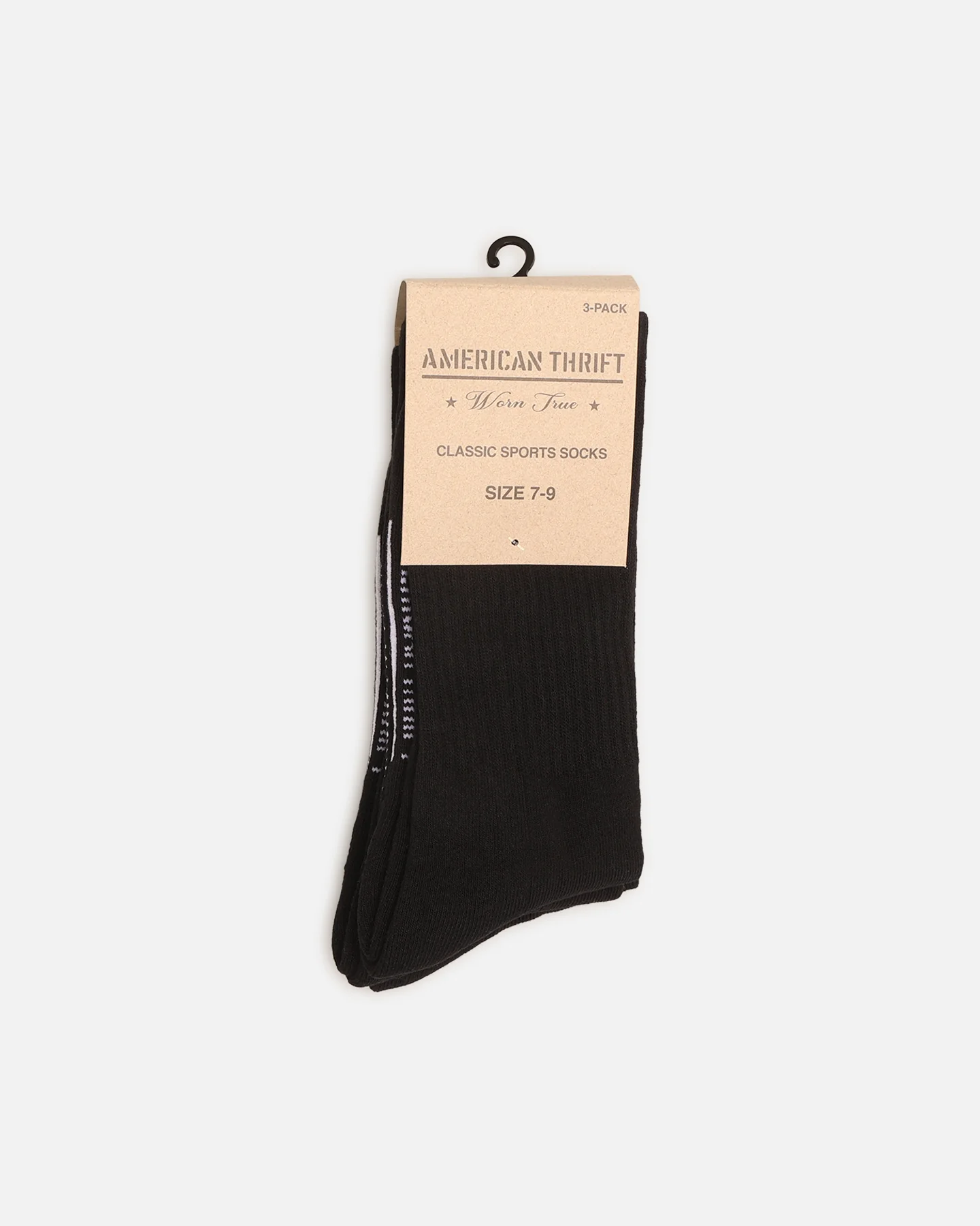 American Thrift Classic Crew Socks 3 Pack Black - Image 2