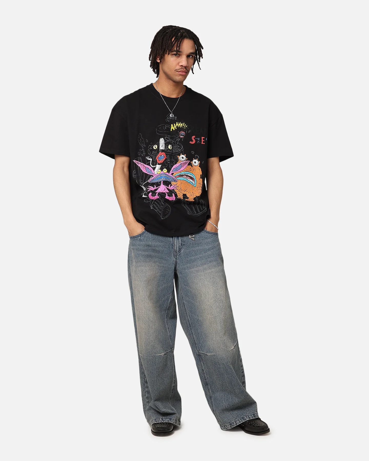 American Thrift x Aaahh!!! Real Monsters Monsters Heavyweight Vintage T-Shirt Black - Image 3