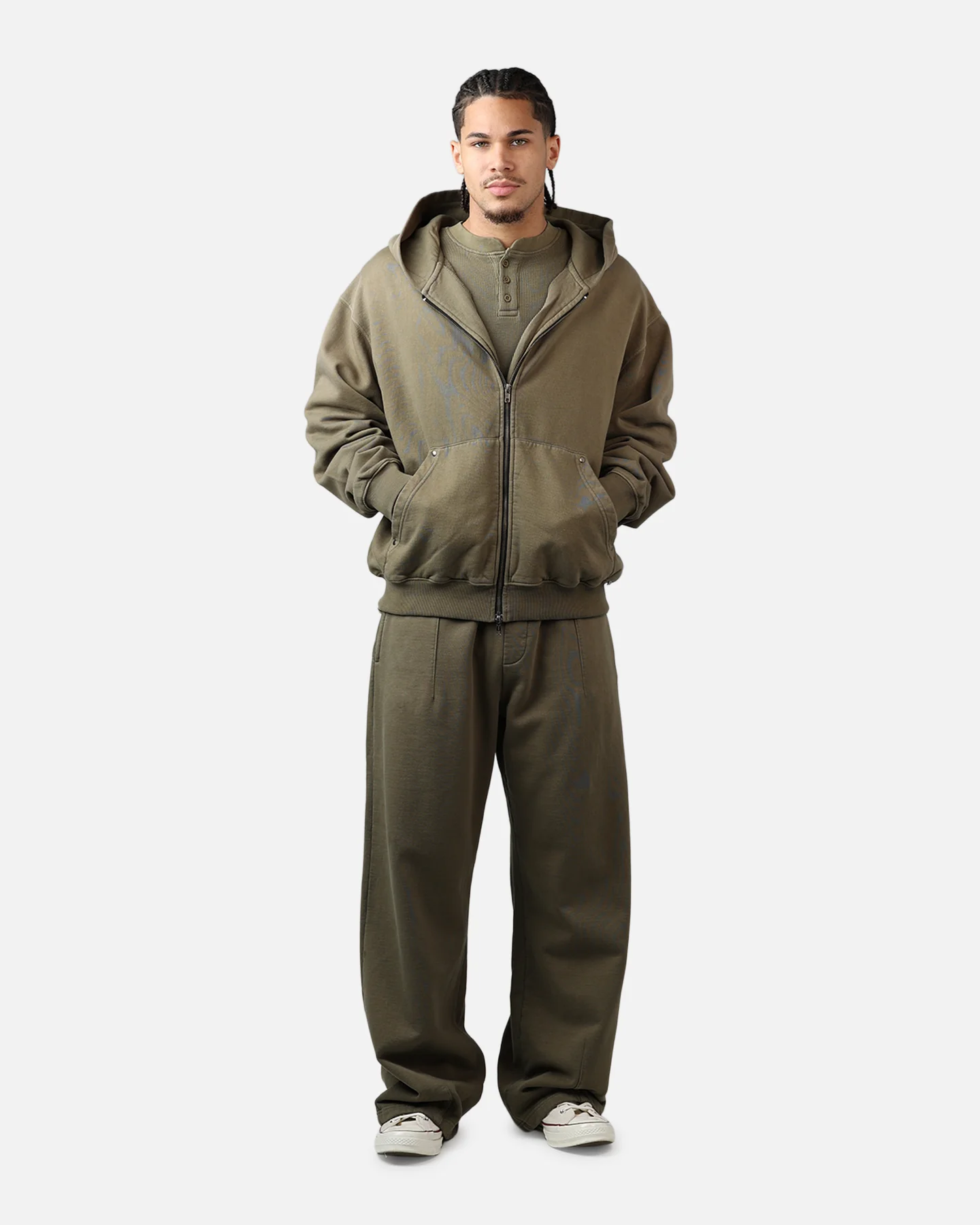 American Thrift Zip Hoodie Washed Olive - Image 3