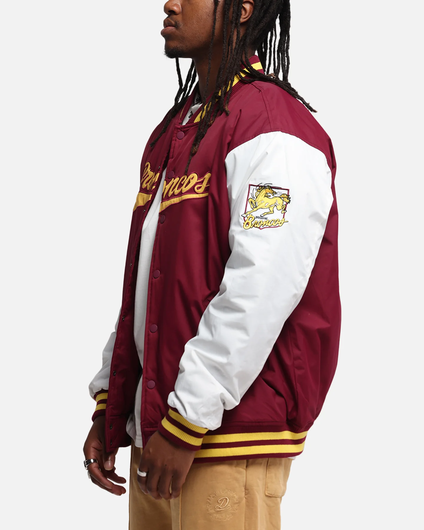 Bleacher Athletic Brisbane Broncos NRL 1908 Baseball Varsity Jacket Official Team Colour - Image 4