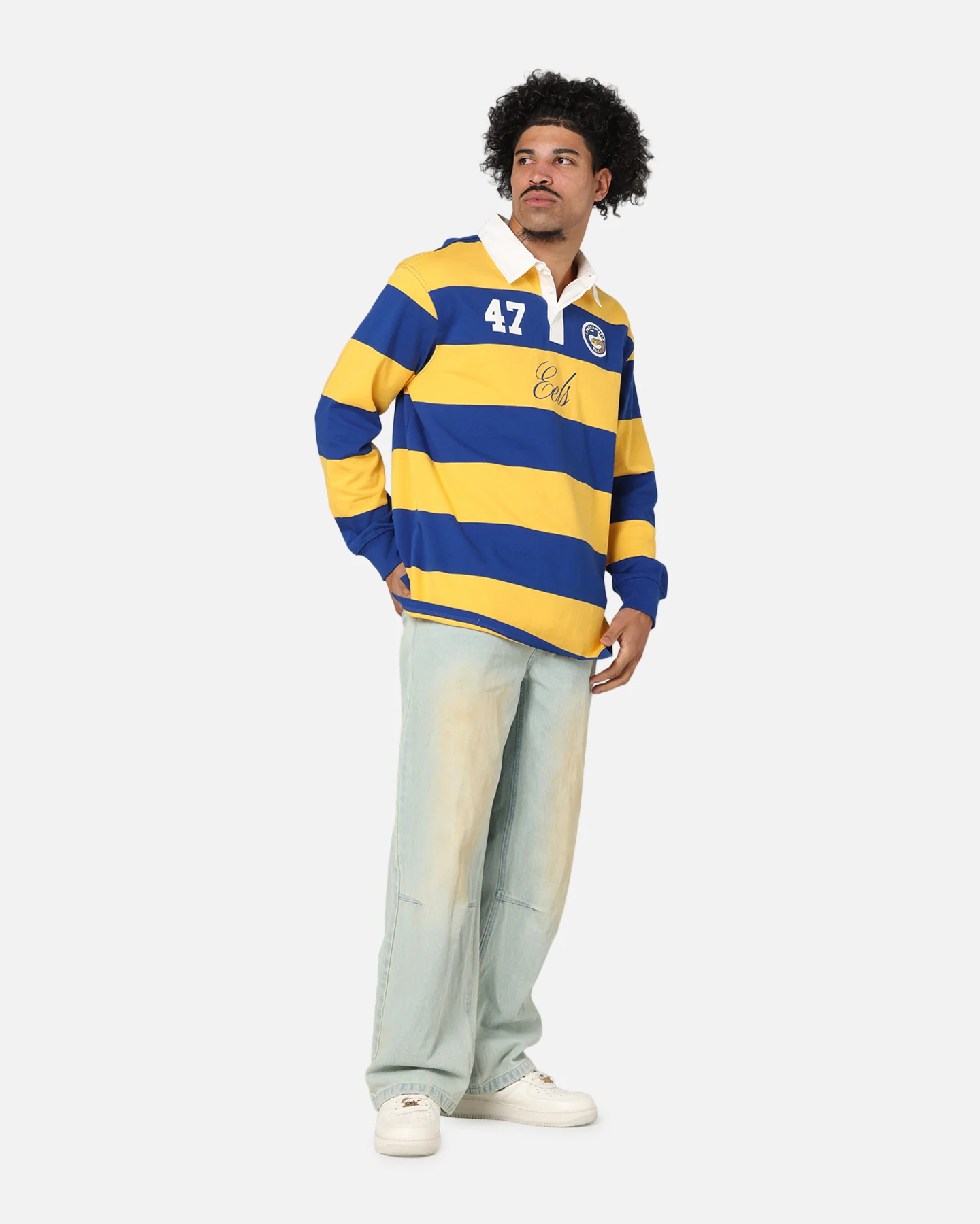 Bleacher Athletic Parramatta Eels NRL Stripe Rugby Polo Shirt Official Team Colour - Image 2