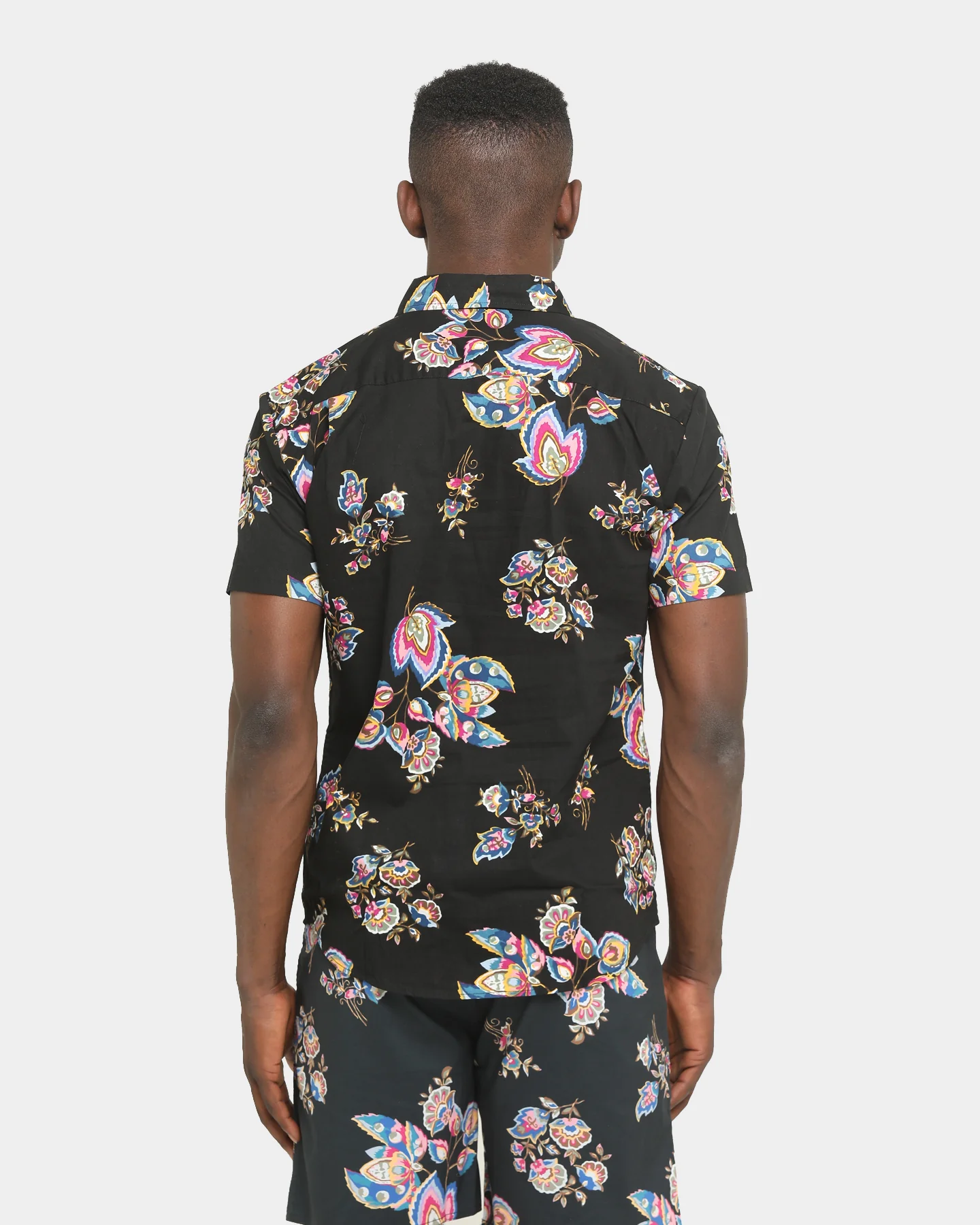 Brixton Charter Print Short Sleeve Woven Shirt Black/Purple - Image 3
