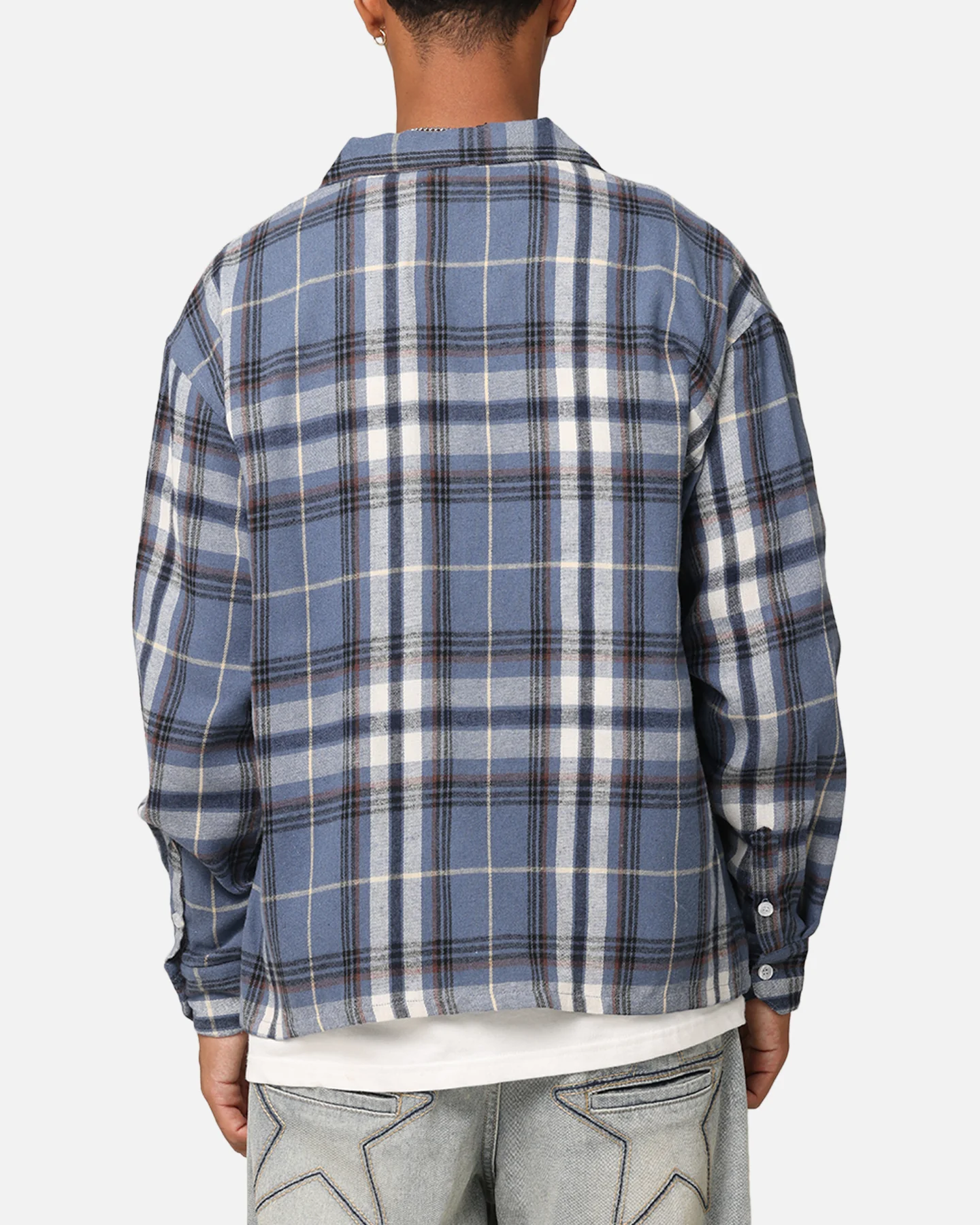 Carre Check Oversized Long Sleeve Button Up Shirt Blue-Plaid - Image 2
