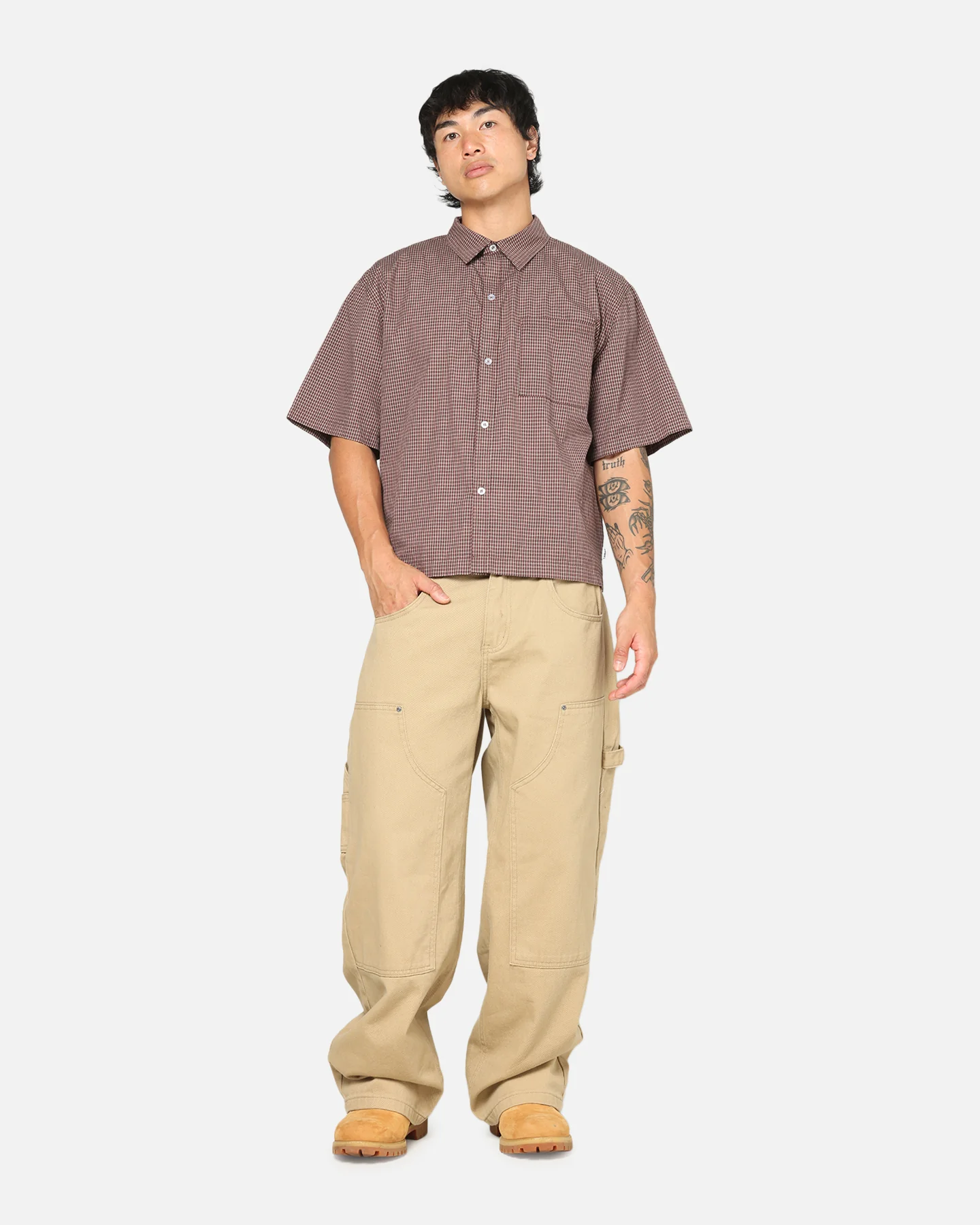 Carre Checkered Boxy Button Up Shirt Red Check - Image 2