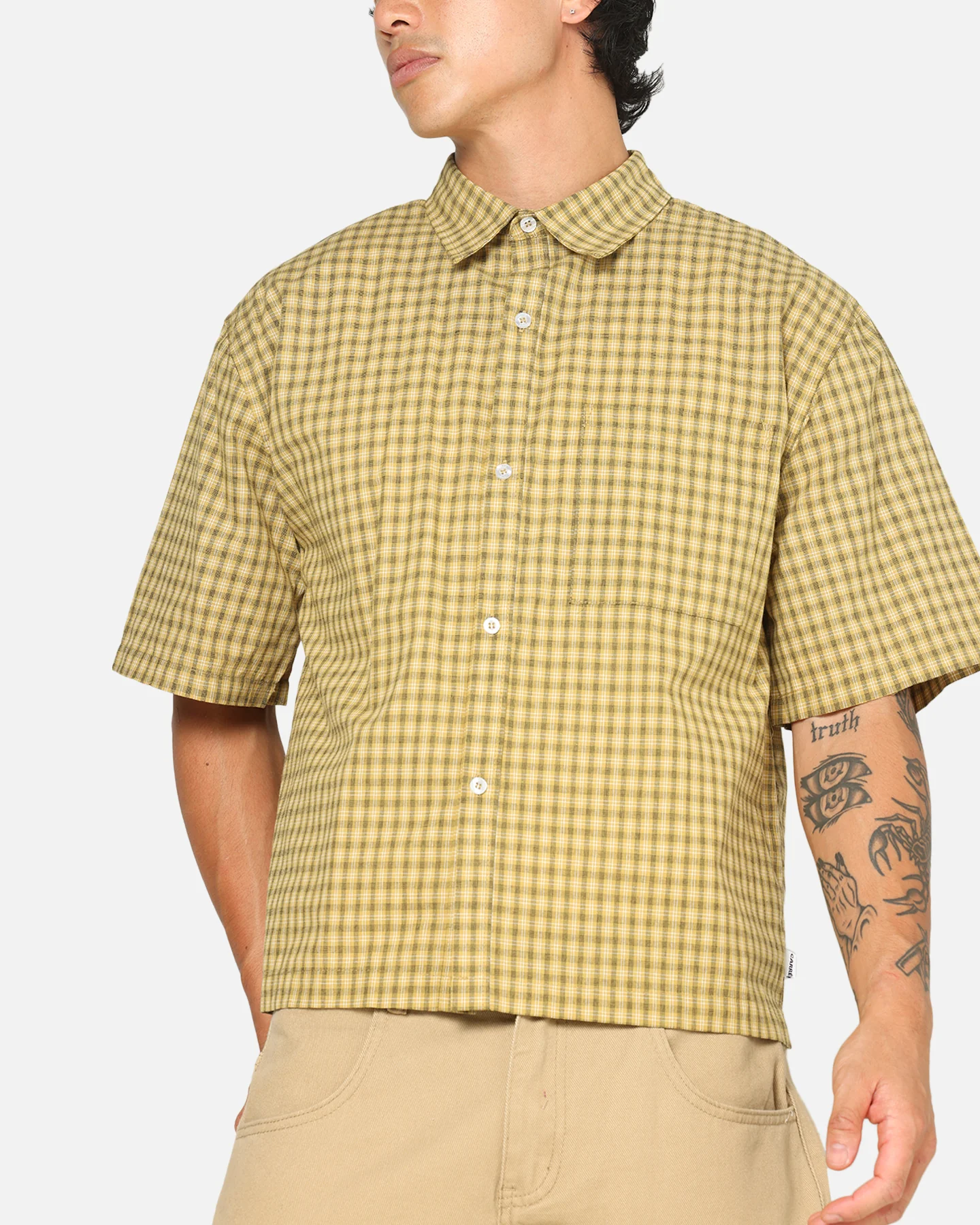 Carre Checkered Boxy Button Up Shirt Yellow Check - Image 6
