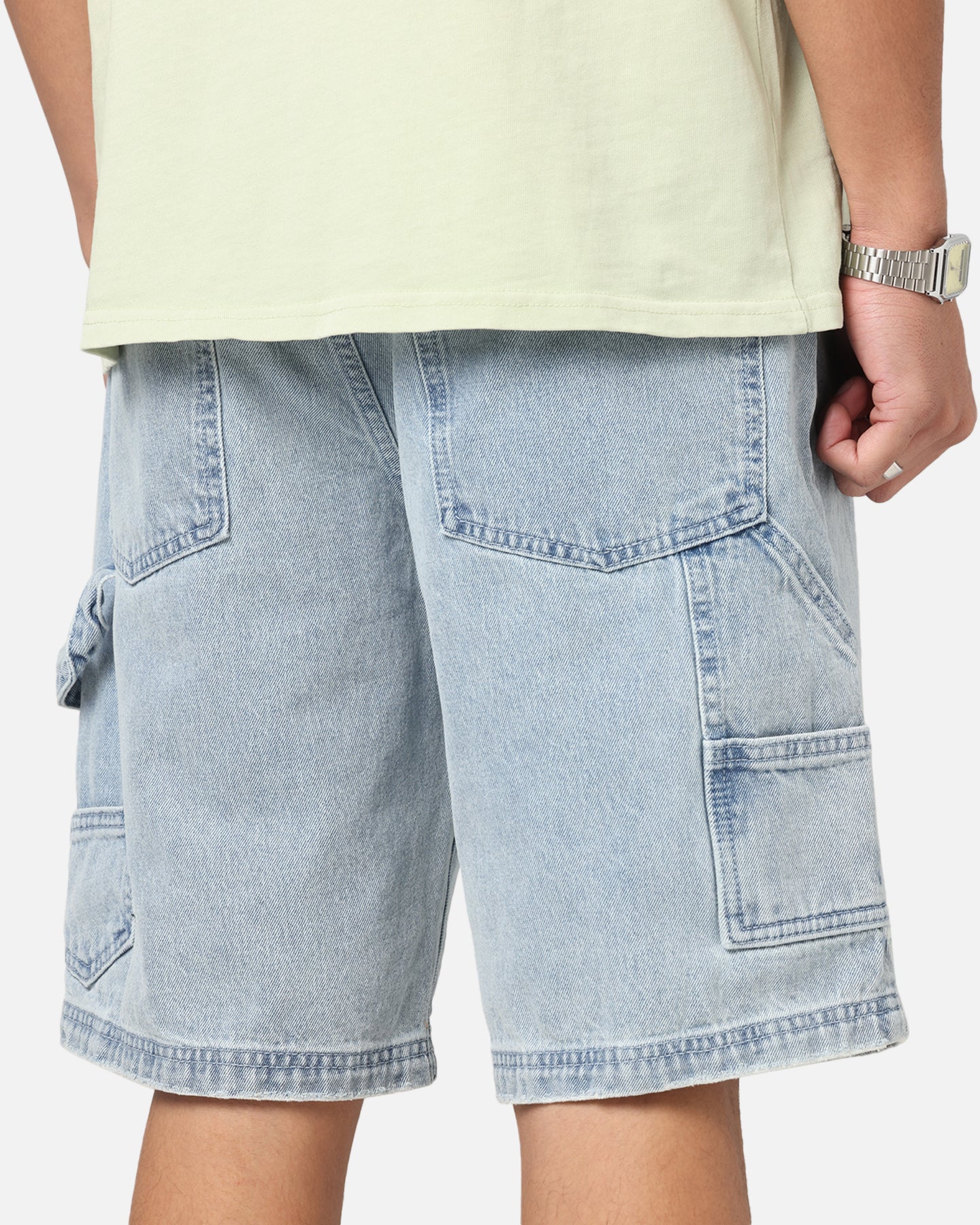 Carre Distressed Carpenter Jorts Light Blue Wash - Image 4