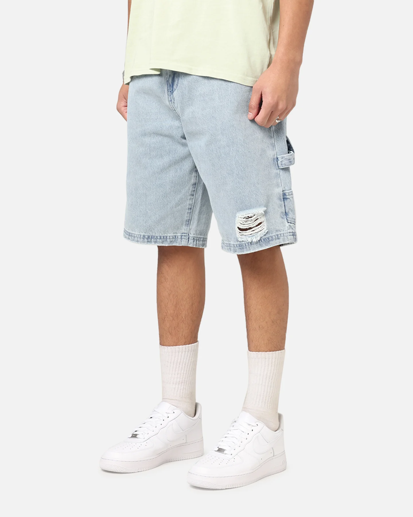 Carre Distressed Carpenter Jorts Light Blue Wash - Image 6