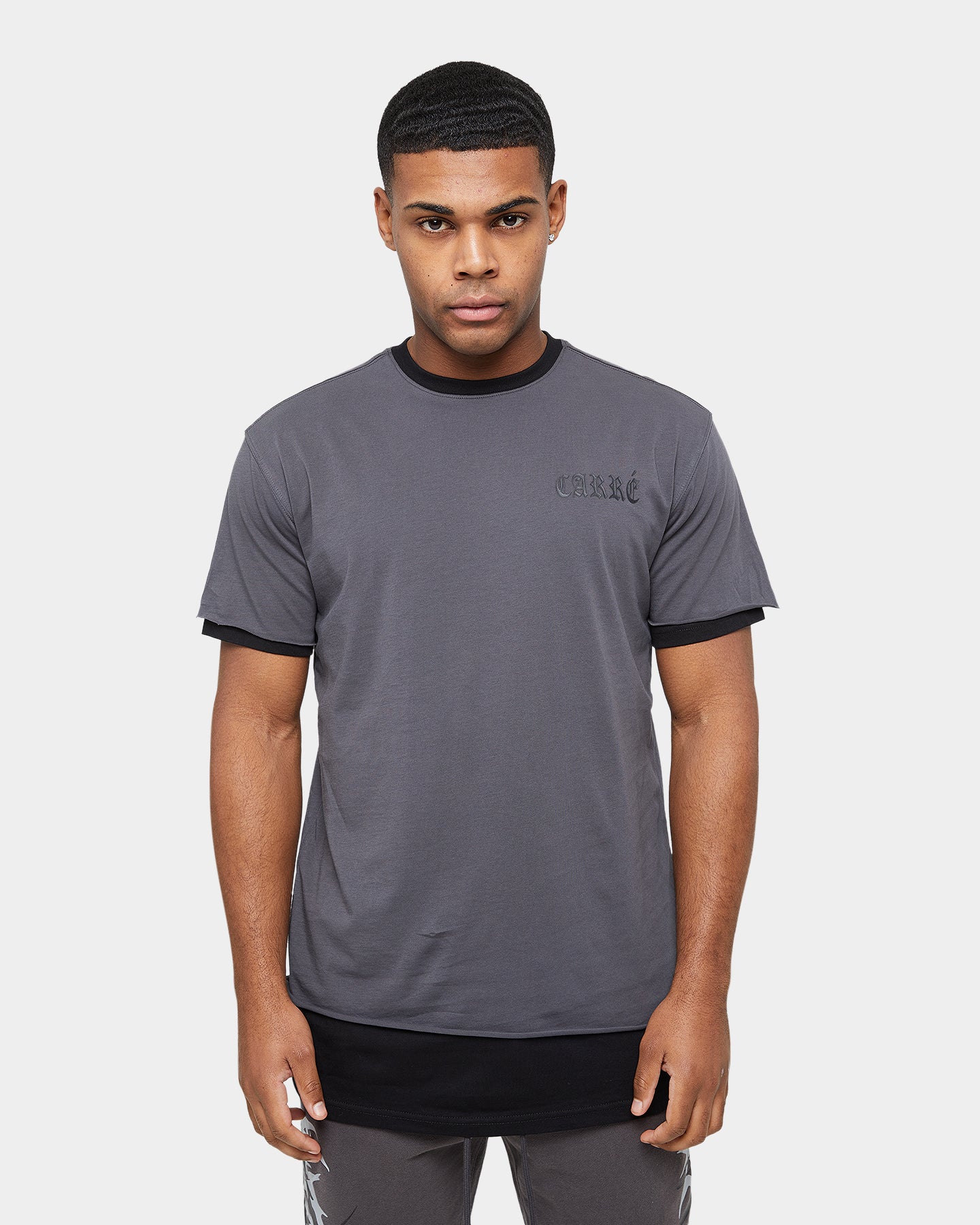 Carre Distressed Ringer Oversized Short Sleeve T-Shirt Charcoal/Black - Image 3