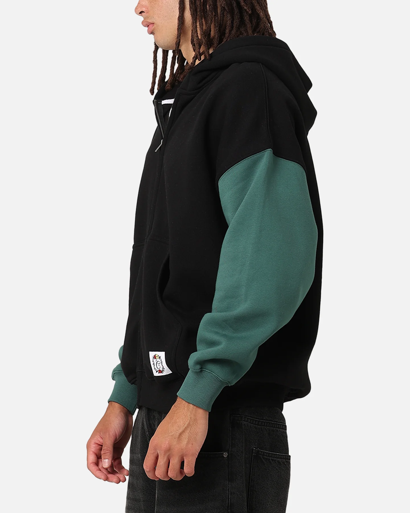 Carre Floral Full Zip Hoodie Black/Green - Image 5