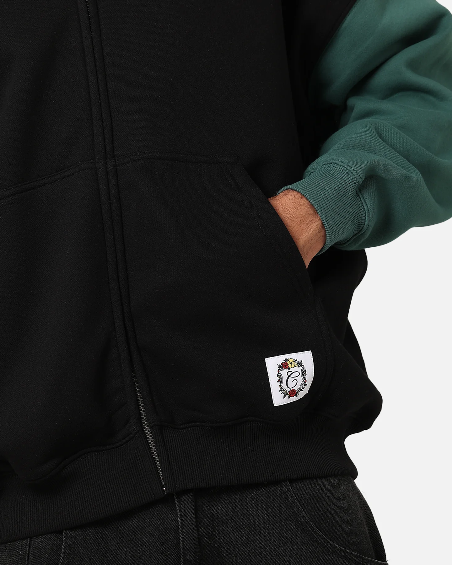 Carre Floral Full Zip Hoodie Black/Green - Image 6