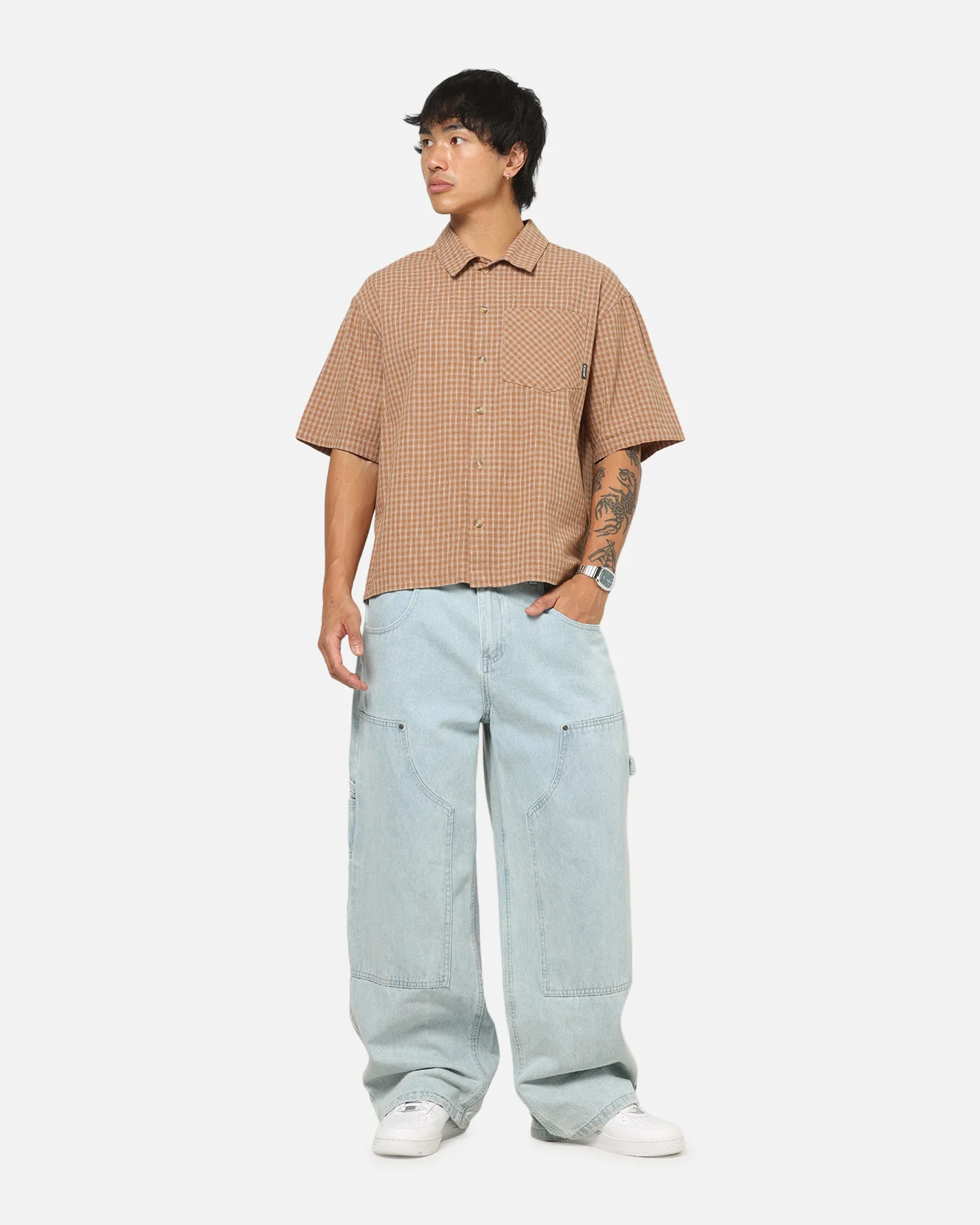 Carre Grid Button Up Shirt Brown-Plaid - Image 2
