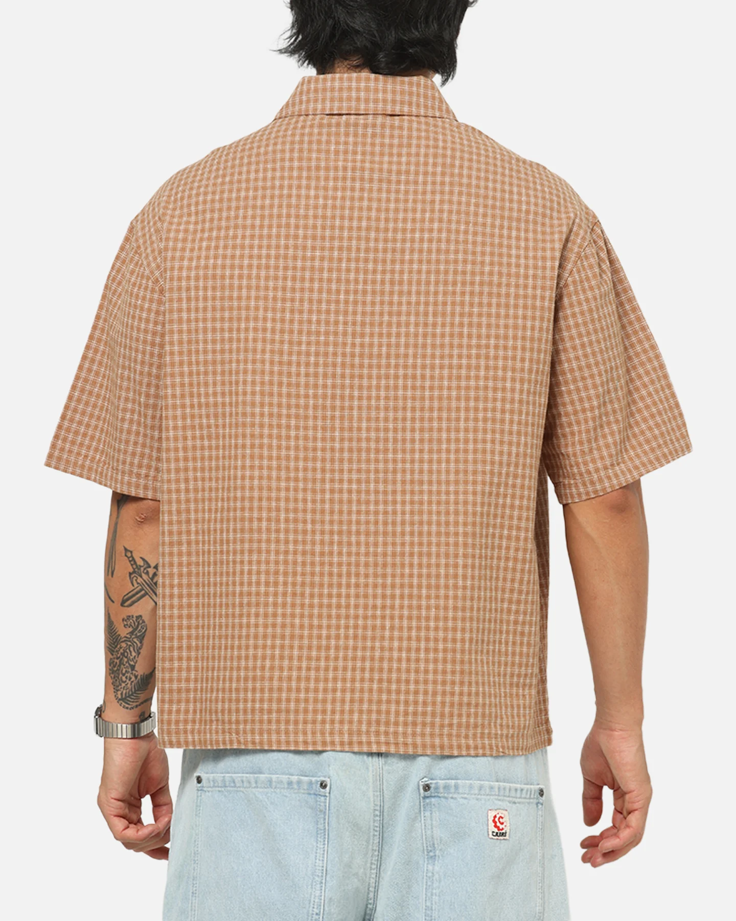 Carre Grid Button Up Shirt Brown-Plaid - Image 3