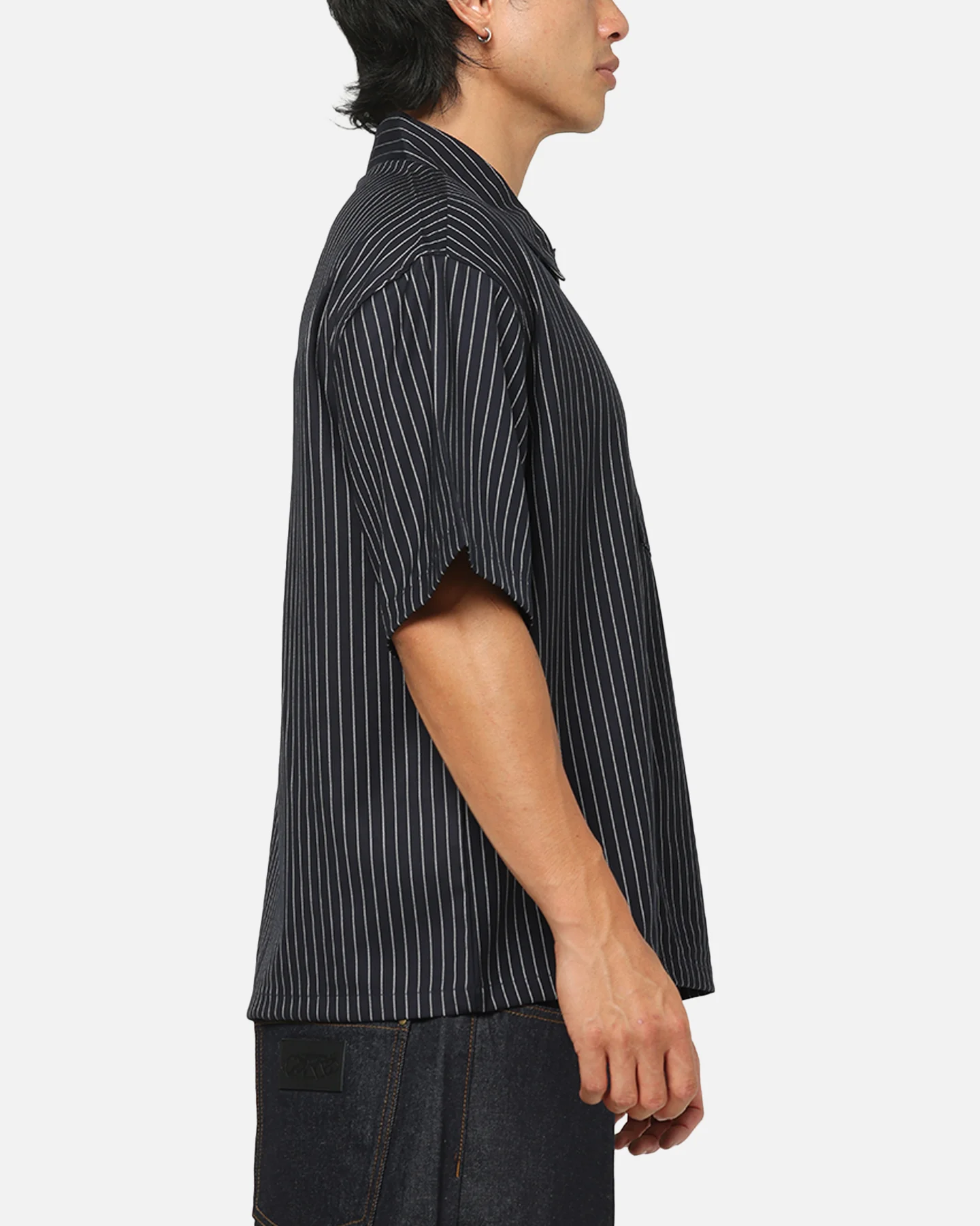 Carre Grid Button Up Shirt Navy Pinstripe - Image 4