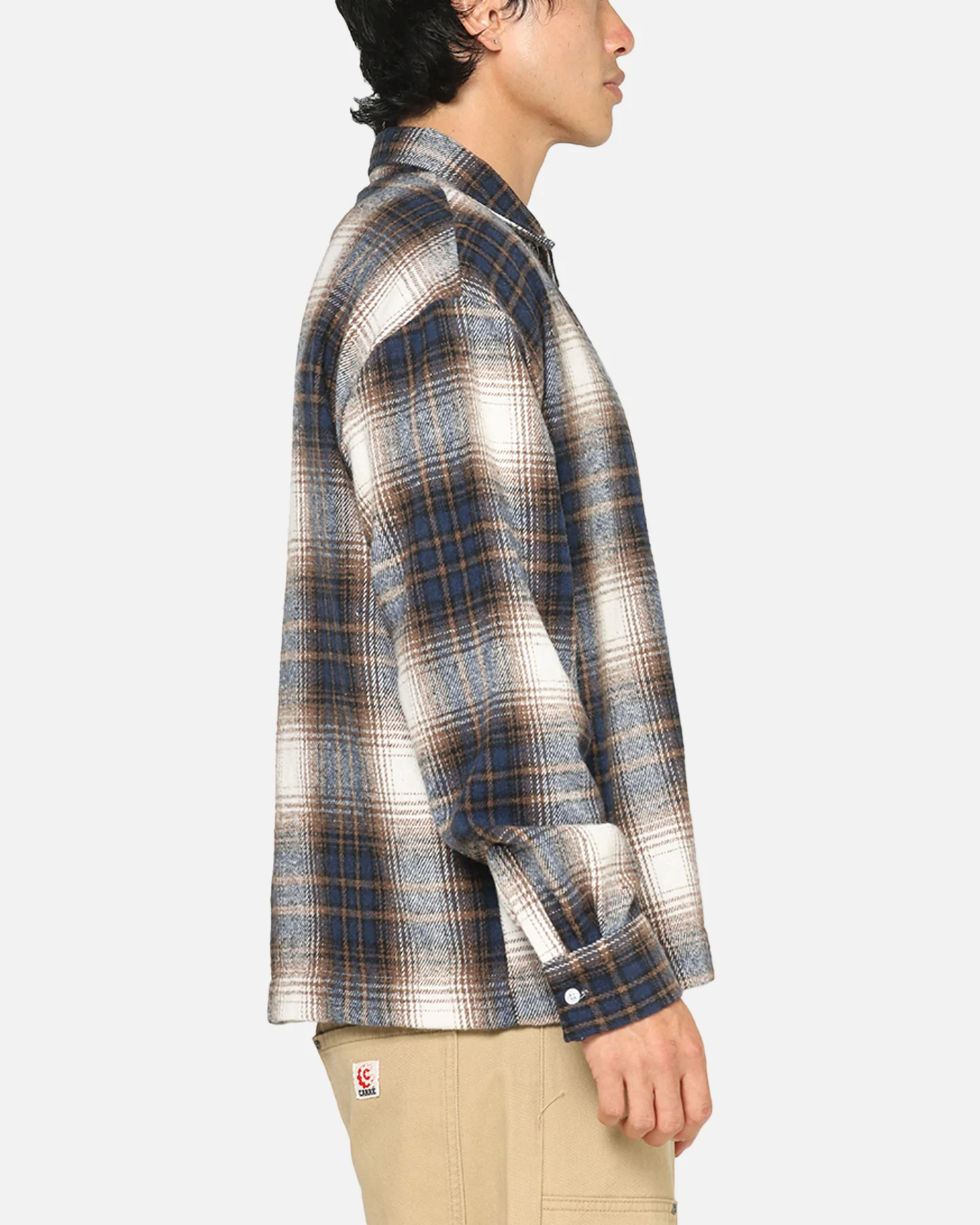 Carre Ombre Zip Up Long Sleeve Shirt Black Plaid - Image 4