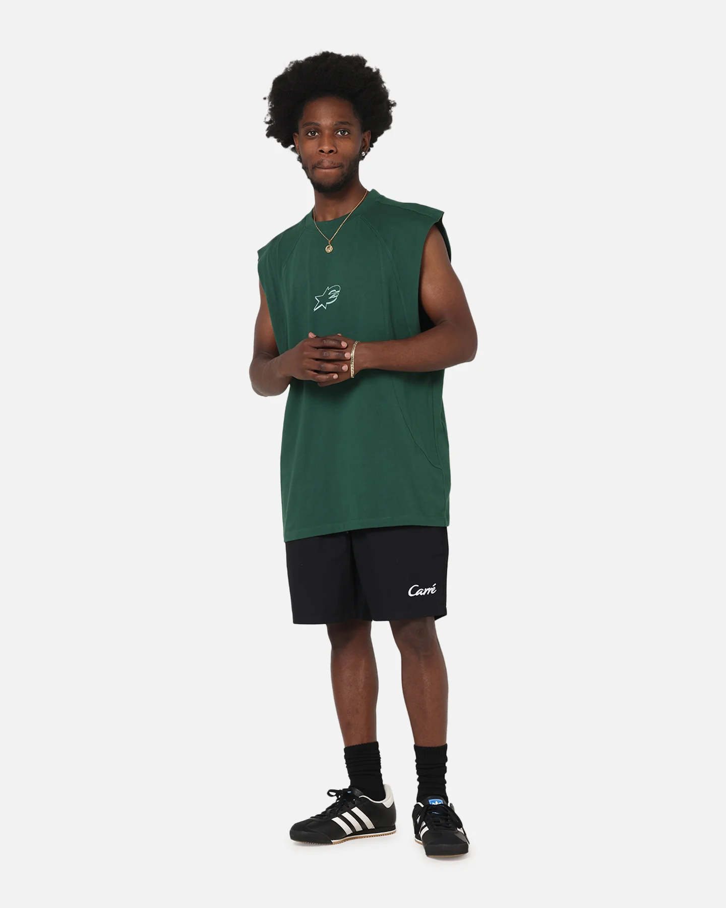 Carre Panelled Muscle T-Shirt Green - Image 2