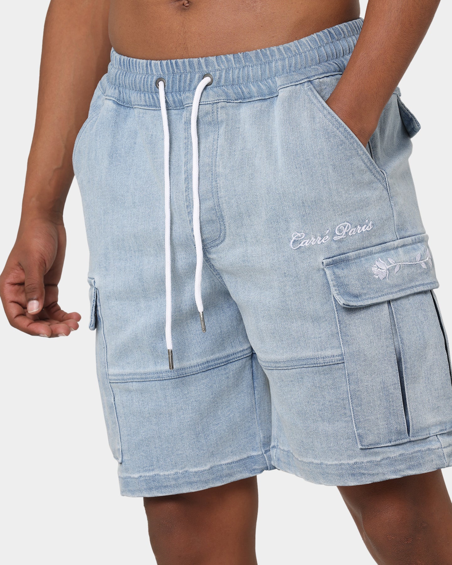 Carré Paris Denim Cargo Shorts Vintage Blue - Image 8