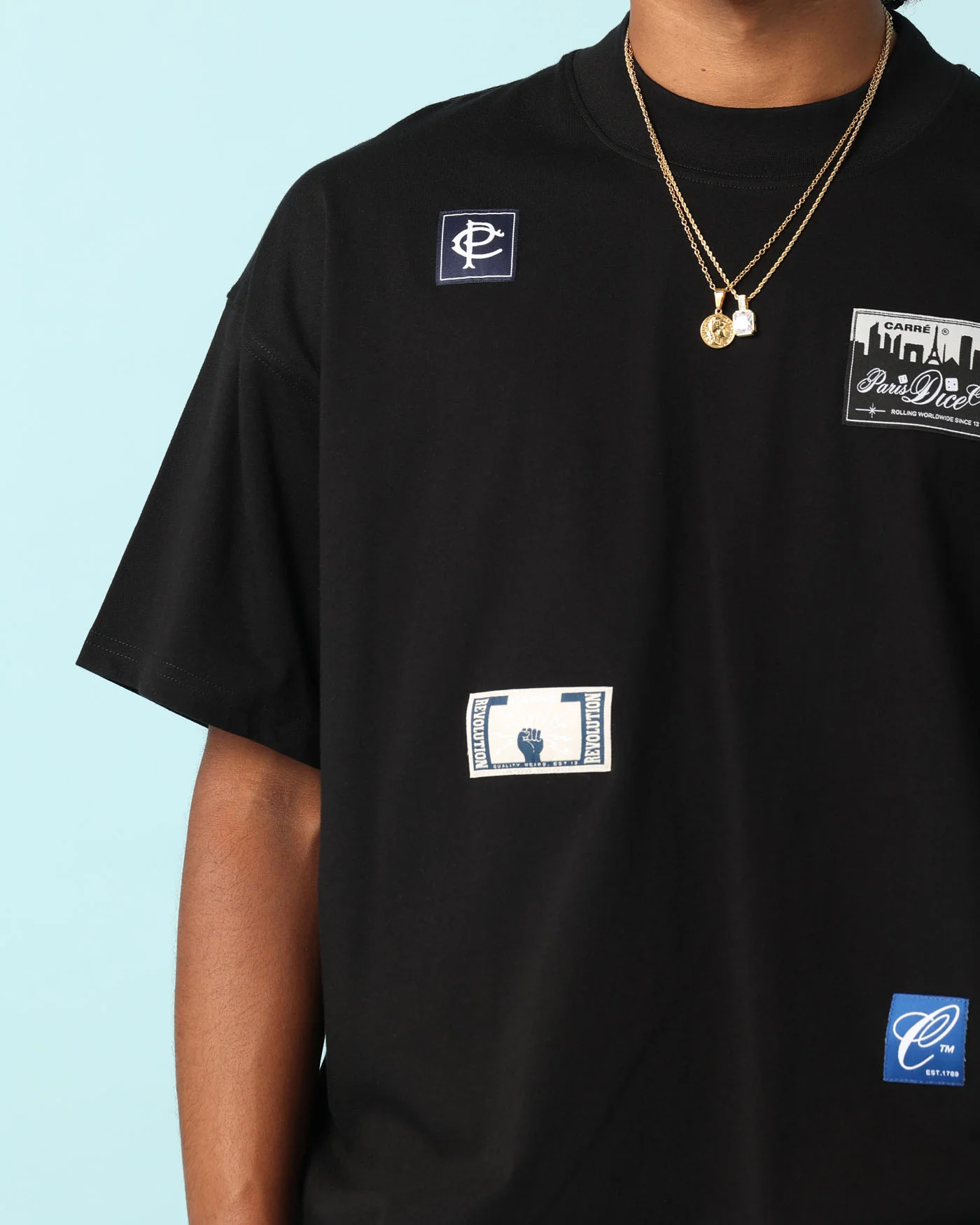 Carré Patchwork Oversized T-Shirt Black - Image 6