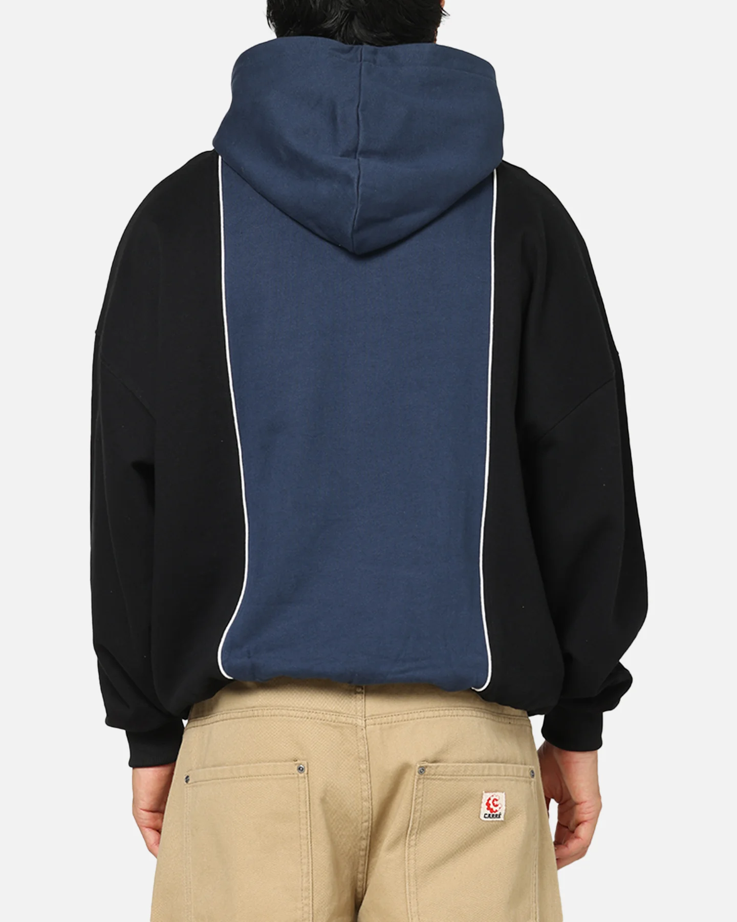 Carre Piped Pullover Hoodie Black/Blue - Image 3