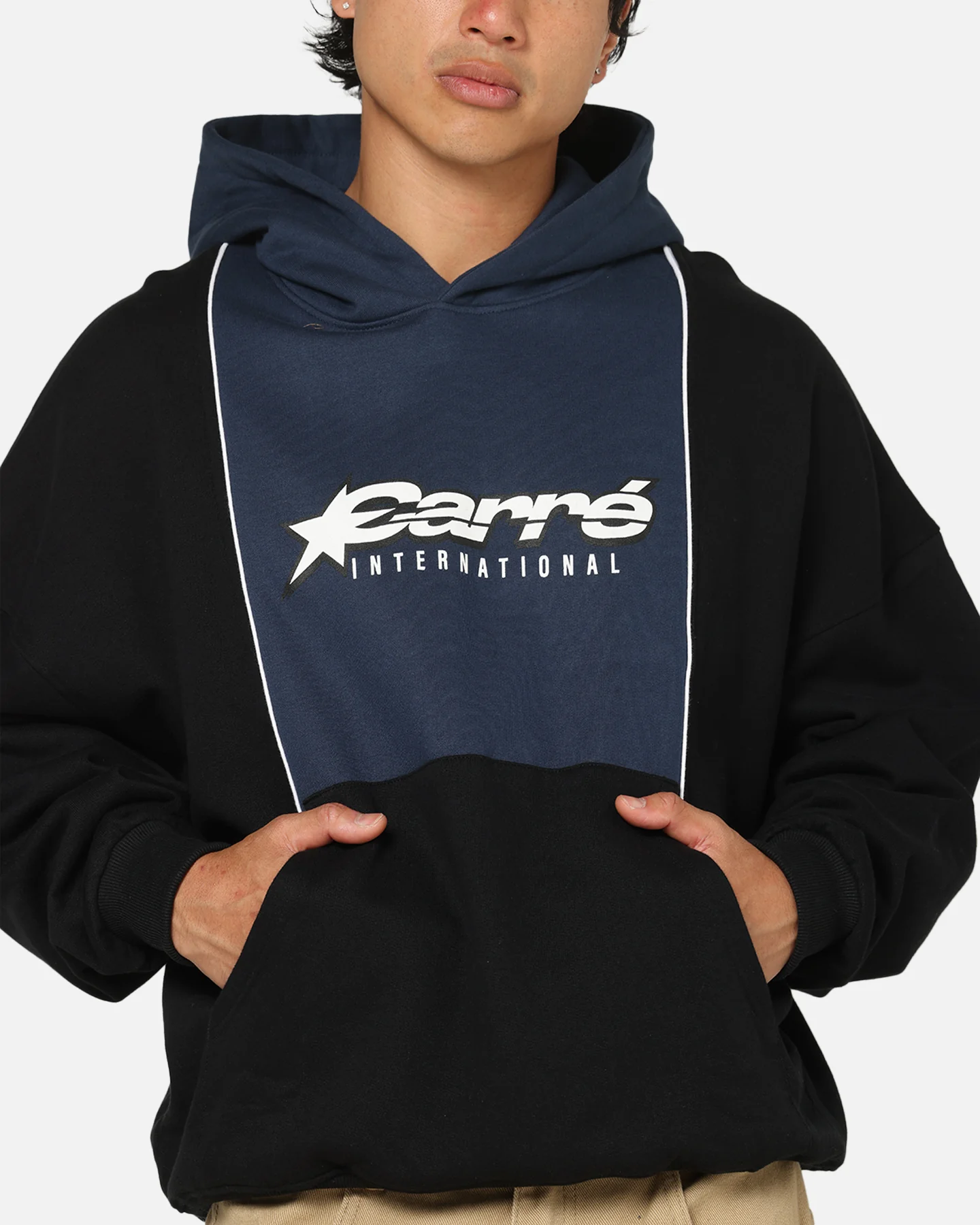 Carre Piped Pullover Hoodie Black/Blue - Image 6