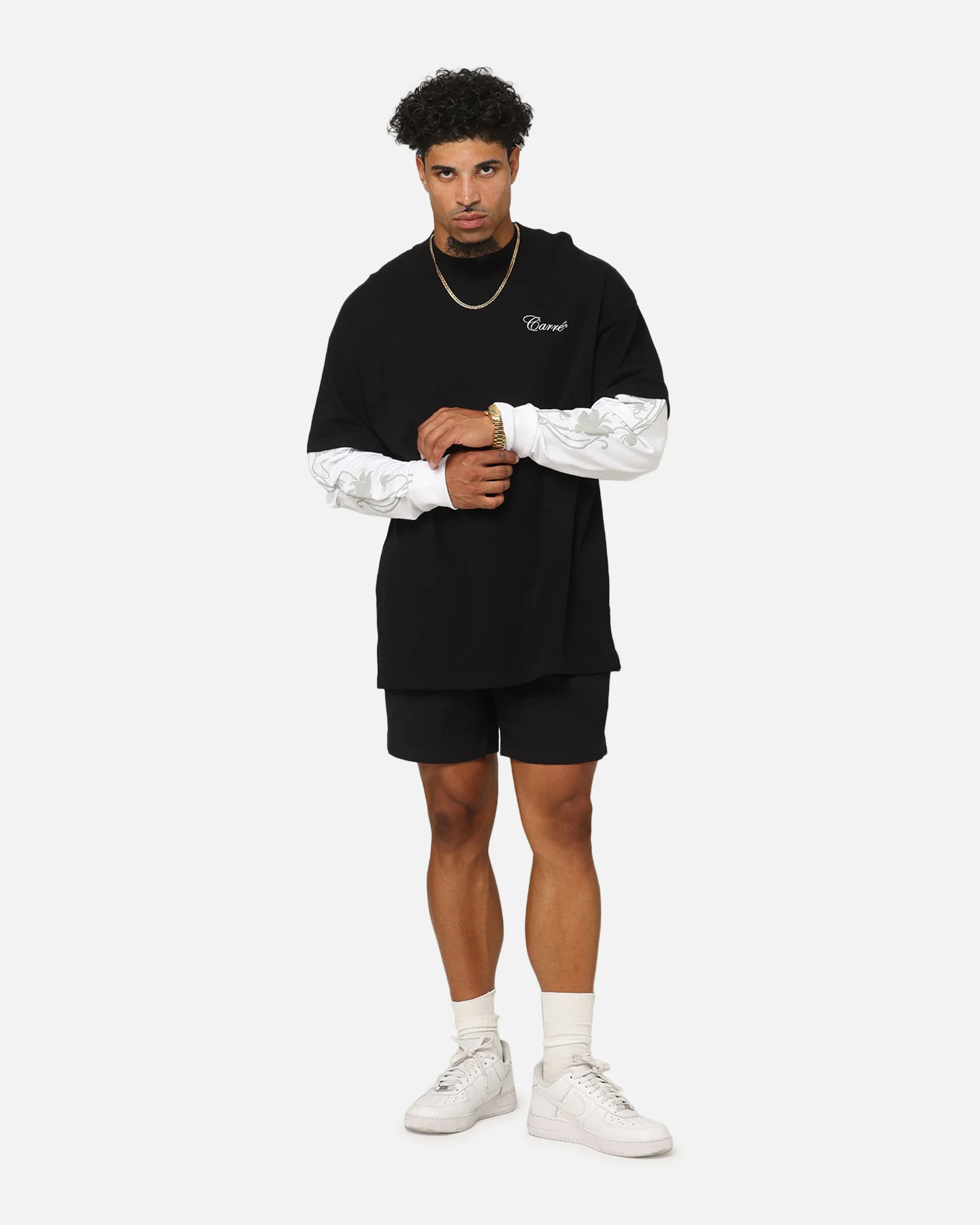 Carre Rosebowl Layered Long Sleeve T-Shirt Black/White - Image 2