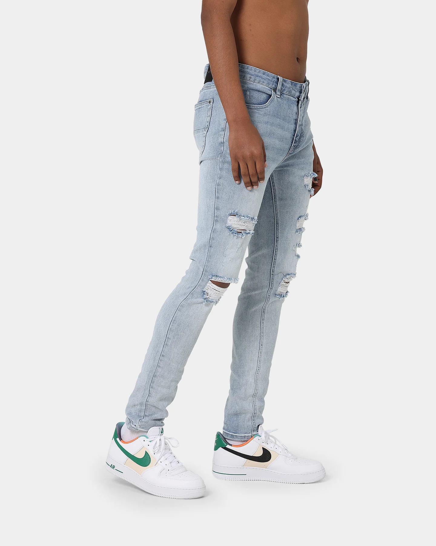 Carré Rugueux Distressed Skinny Jeans Light Blue - Image 5
