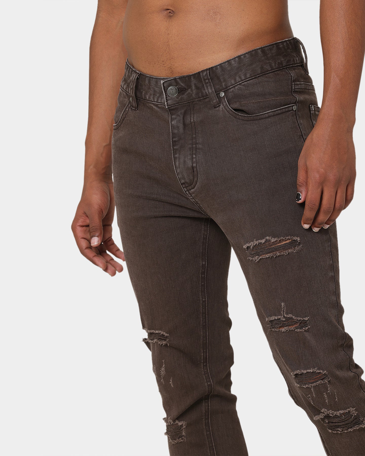 Carré Rugueux Distressed Skinny Jeans Taupe/Dark Taupe - Image 7