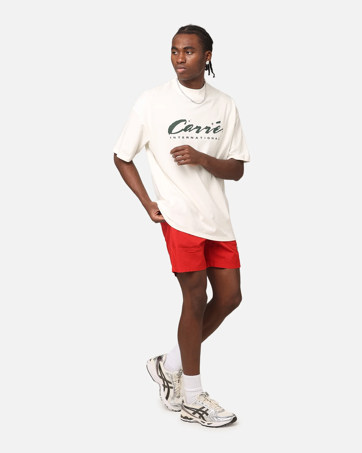 Carre Script Sport Mock Neck T-Shirt Off White - Image 3