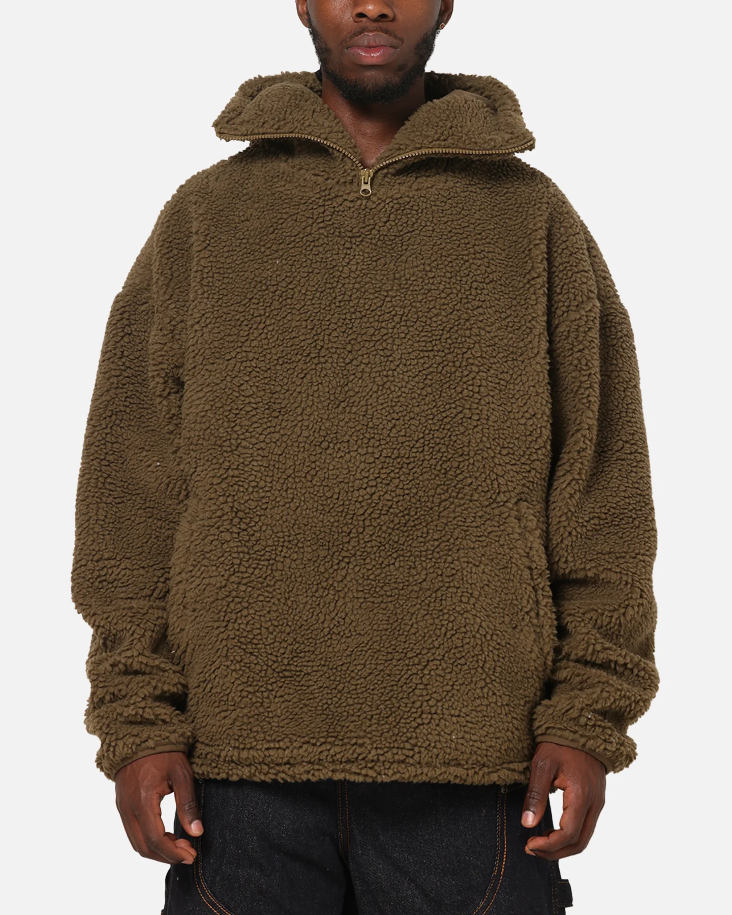 Carre Sherpa Hooded Jumper Khaki - Image 3
