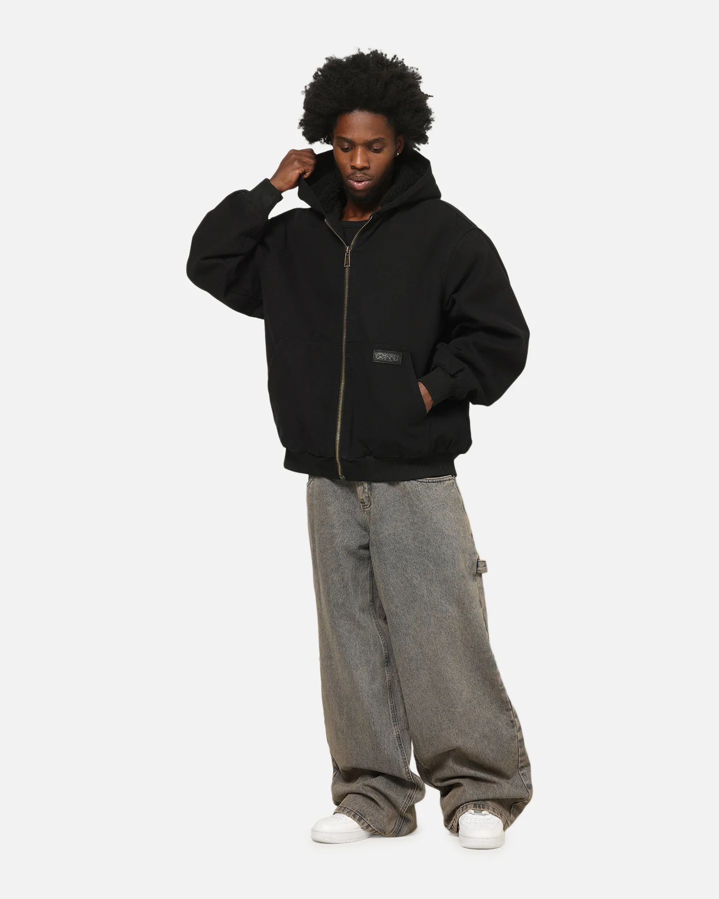 Carre Sherpa Lined Zip Hoodie Black - Image 2