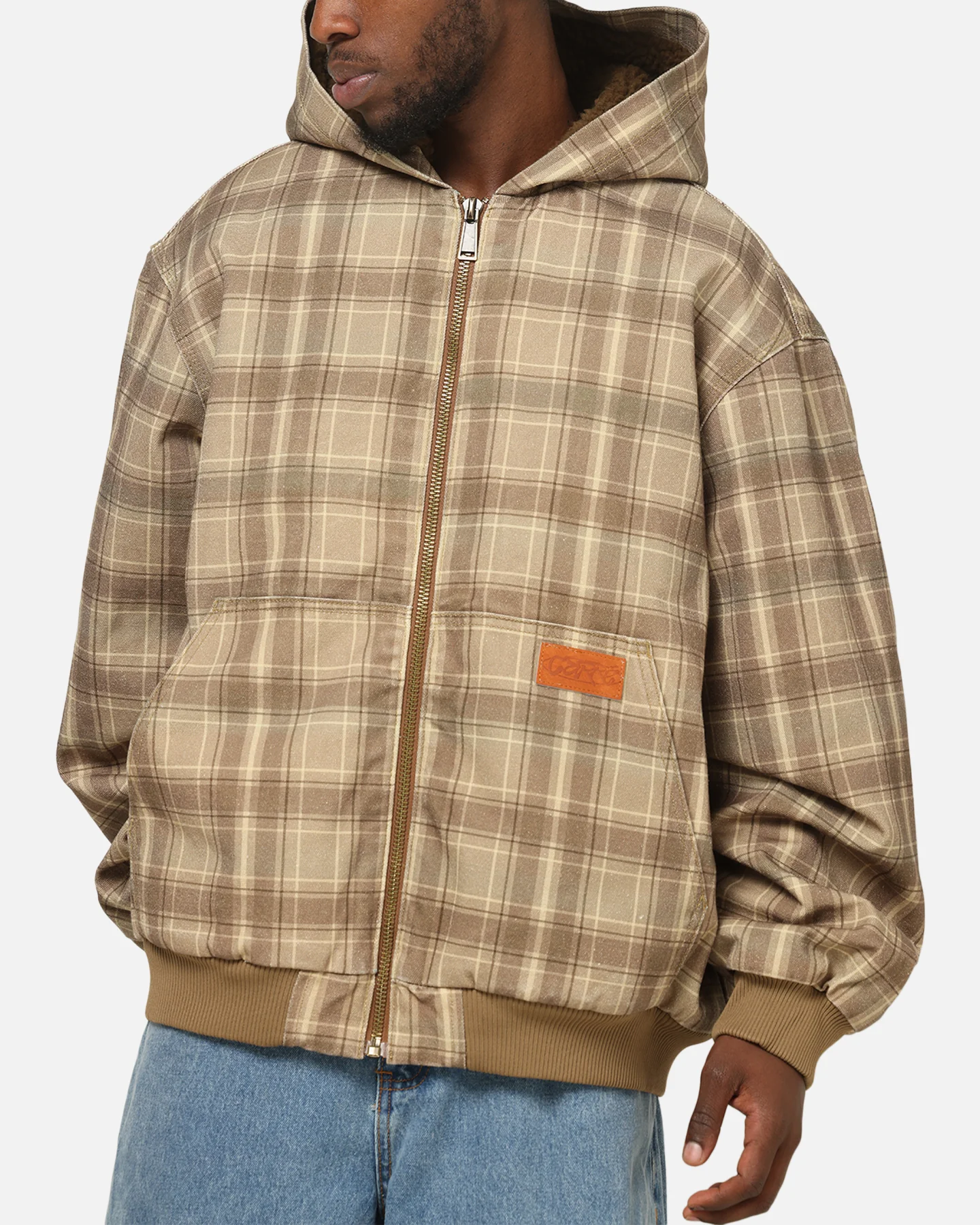 Carre Sherpa Lined Zip Hoodie Brown Plaid - Image 7