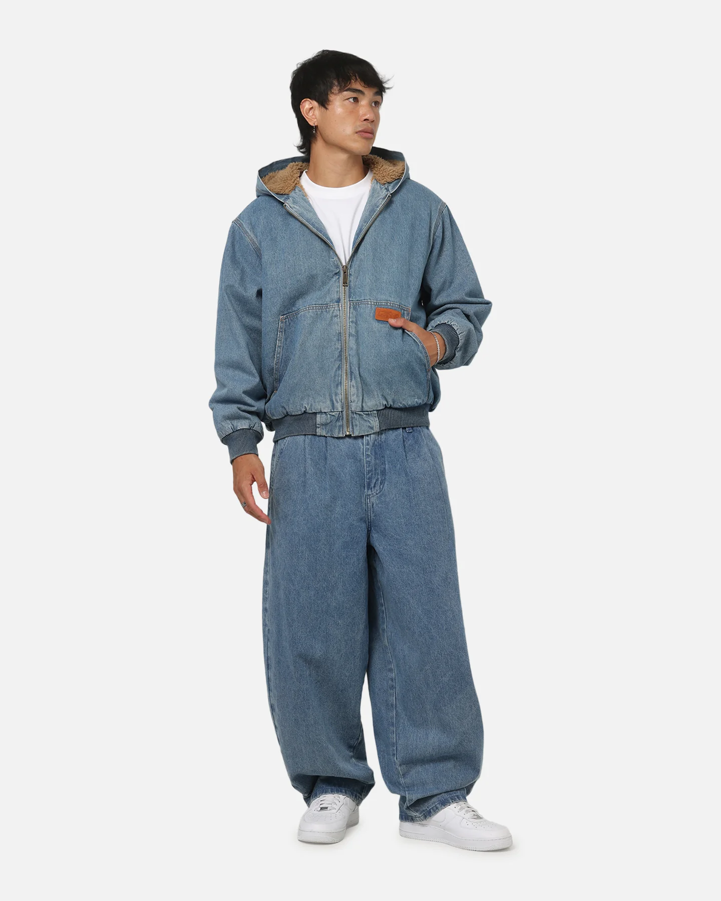 Carre Sherpa Lined Zip Hoodie Mid Blue Denim - Image 2
