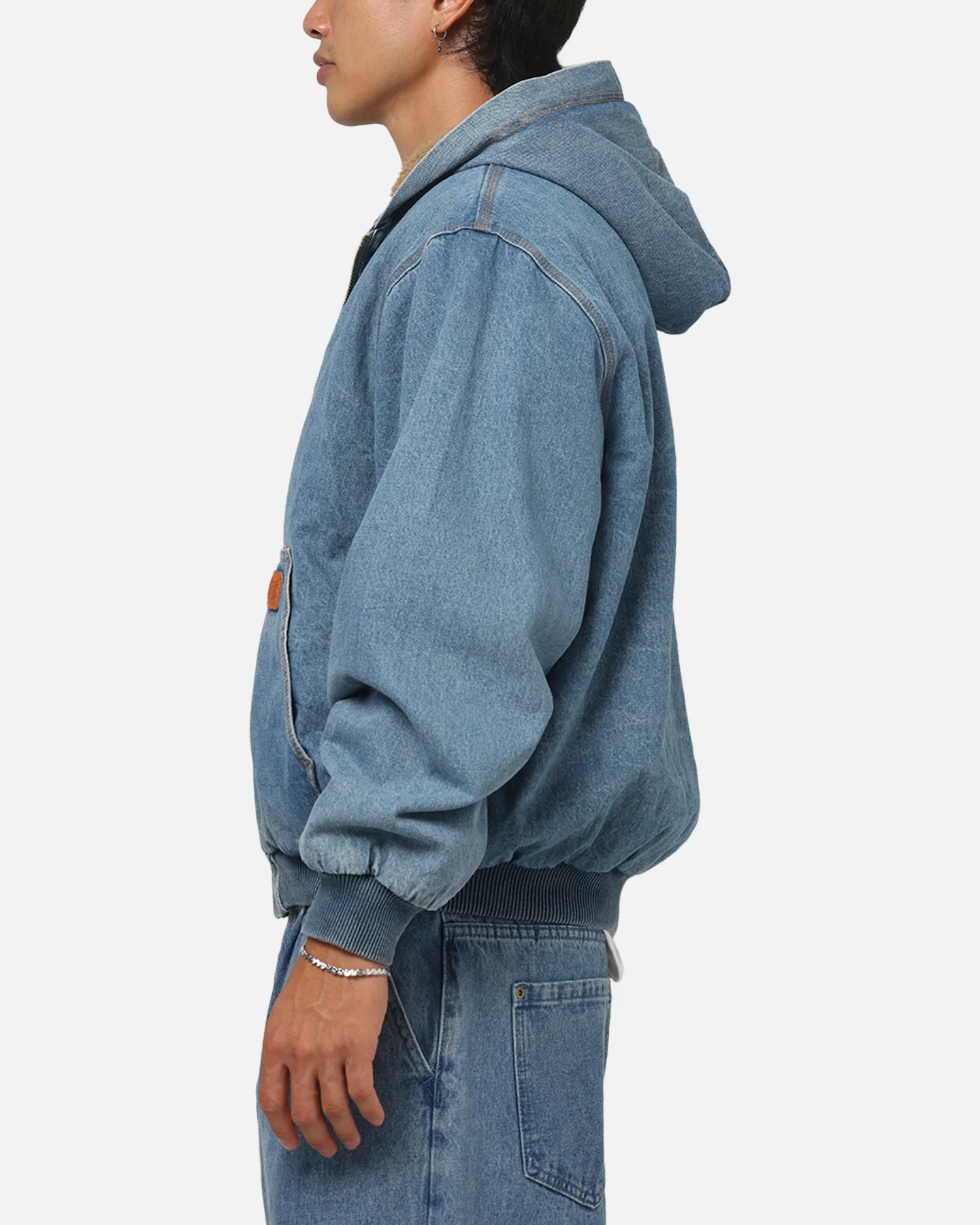 Carre Sherpa Lined Zip Hoodie Mid Blue Denim - Image 5